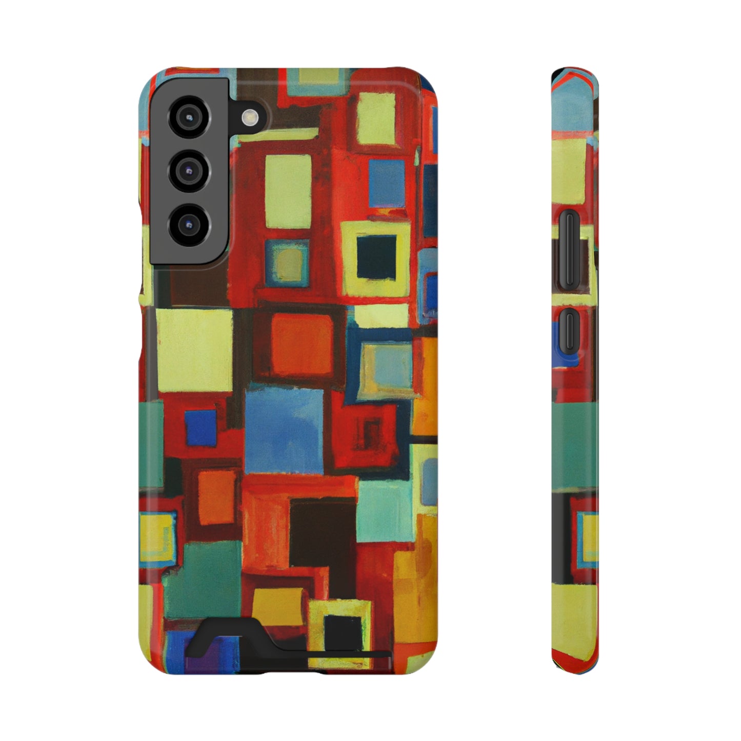 iPhone 13 and Samsung S21, S22 Cases with Card Holder Ft. Abstract Squares