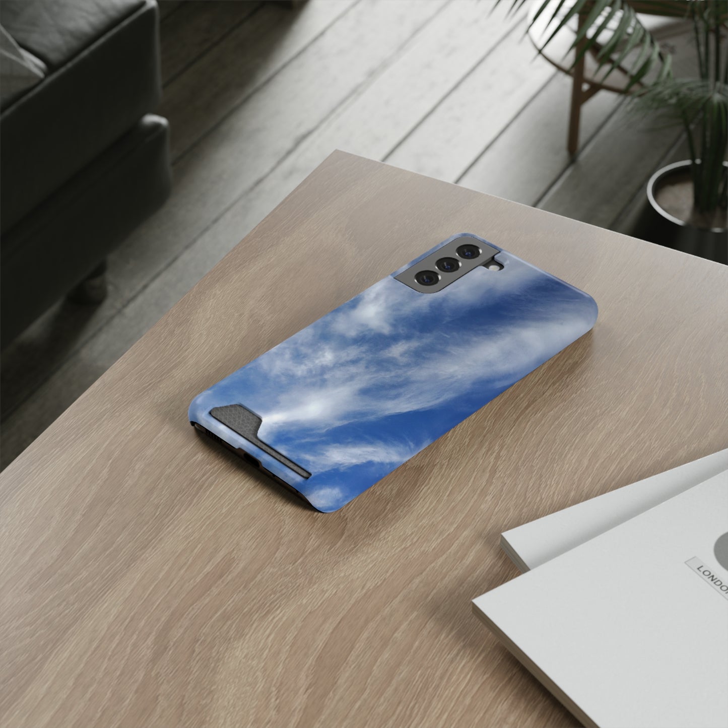 iPhone 13 and Samsung S21, S22 Cases with Card Holder Ft. Clouds