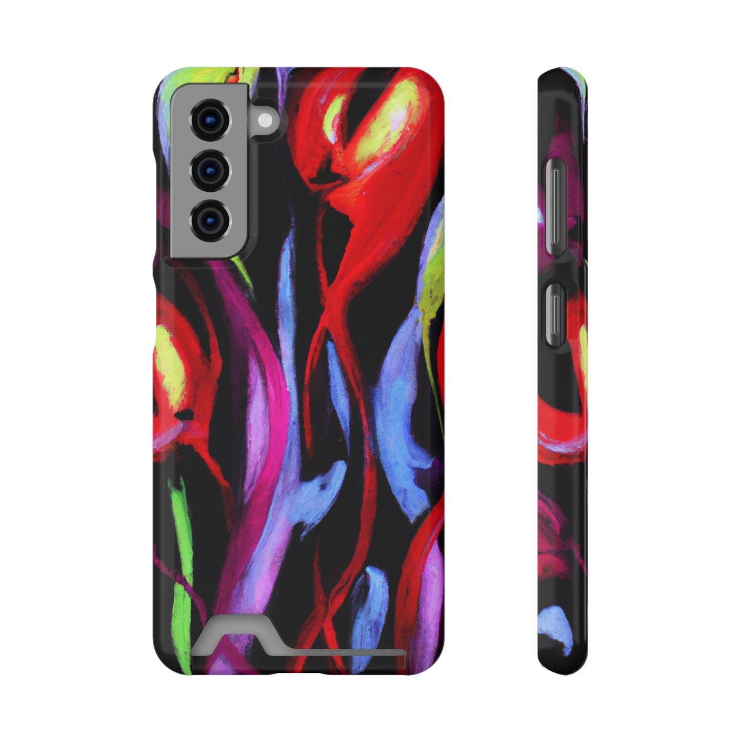 iPhone 13 and Samsung S21, S22 Cases with Card Holder Ft. Abstract Tulips