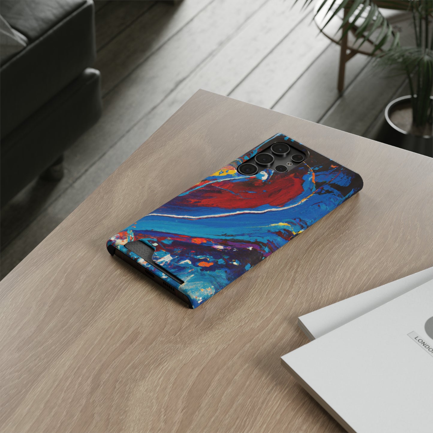 iPhone 13 and Samsung S21, S22 Cases with Card Holder Ft. Abstract Wave