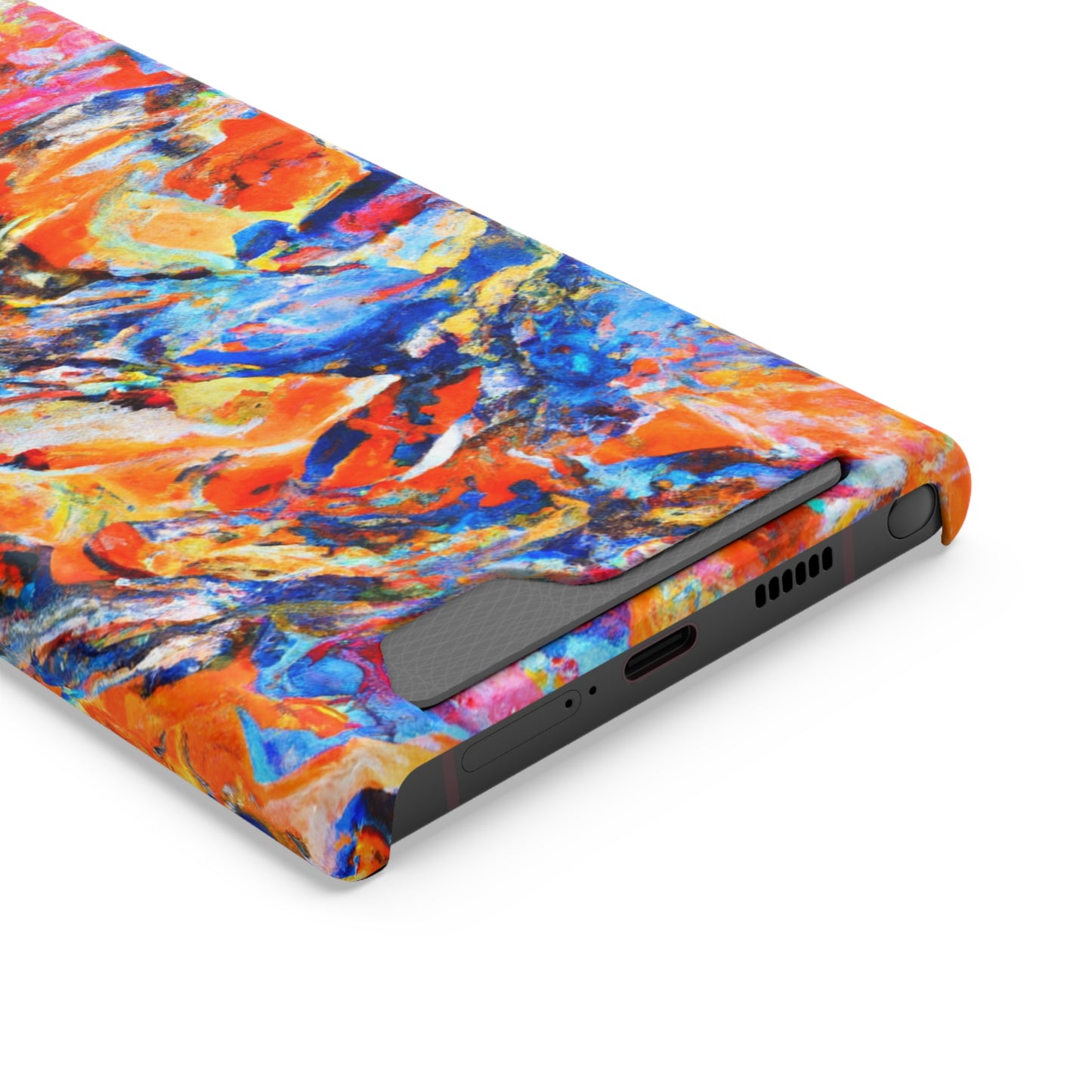 iPhone 13 and Samsung S21, S22 Cases with Card Holder Ft. Abstract Blue and Orange