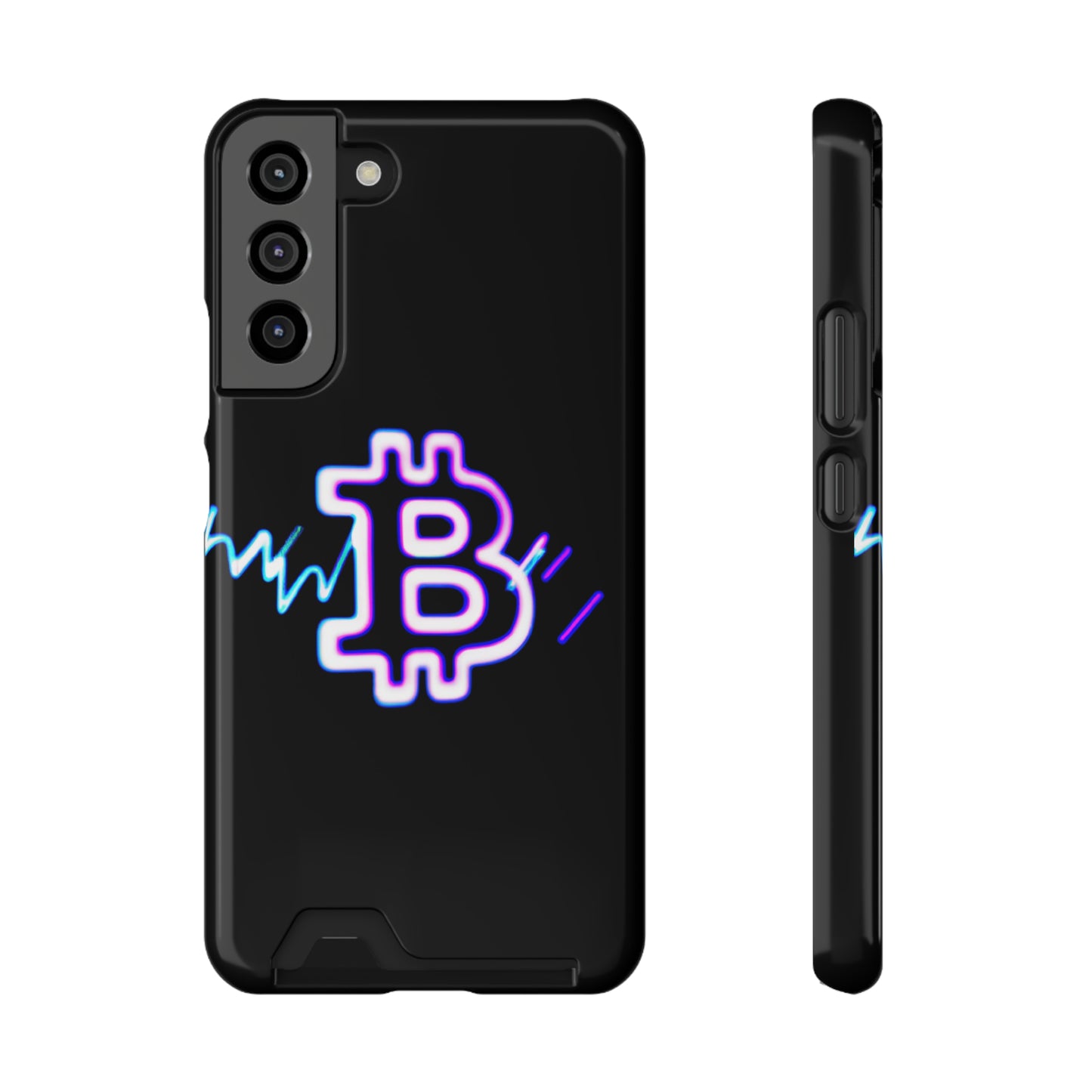 iPhone 13 and Samsung S21, S22 Cases with Card Holder Ft. Synthwave Bitcoin Symbol