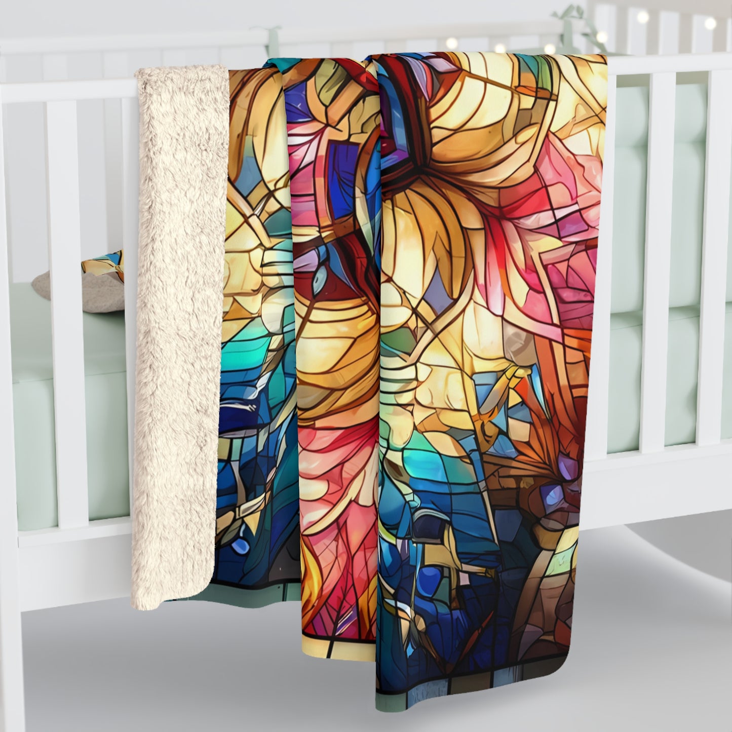 Beautiful Radial Stained Glass Design Sherpa Fleece Blanket