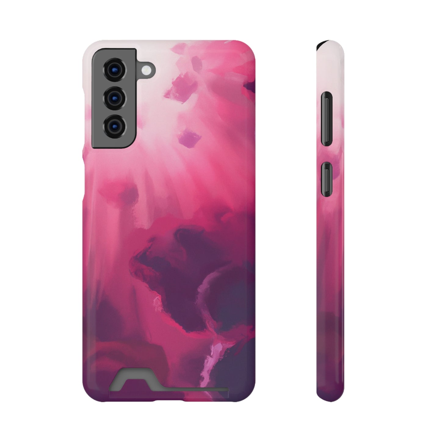 iPhone 13 and Samsung S21, S22 Cases with Card Holder Ft. Abstract Pink Sky