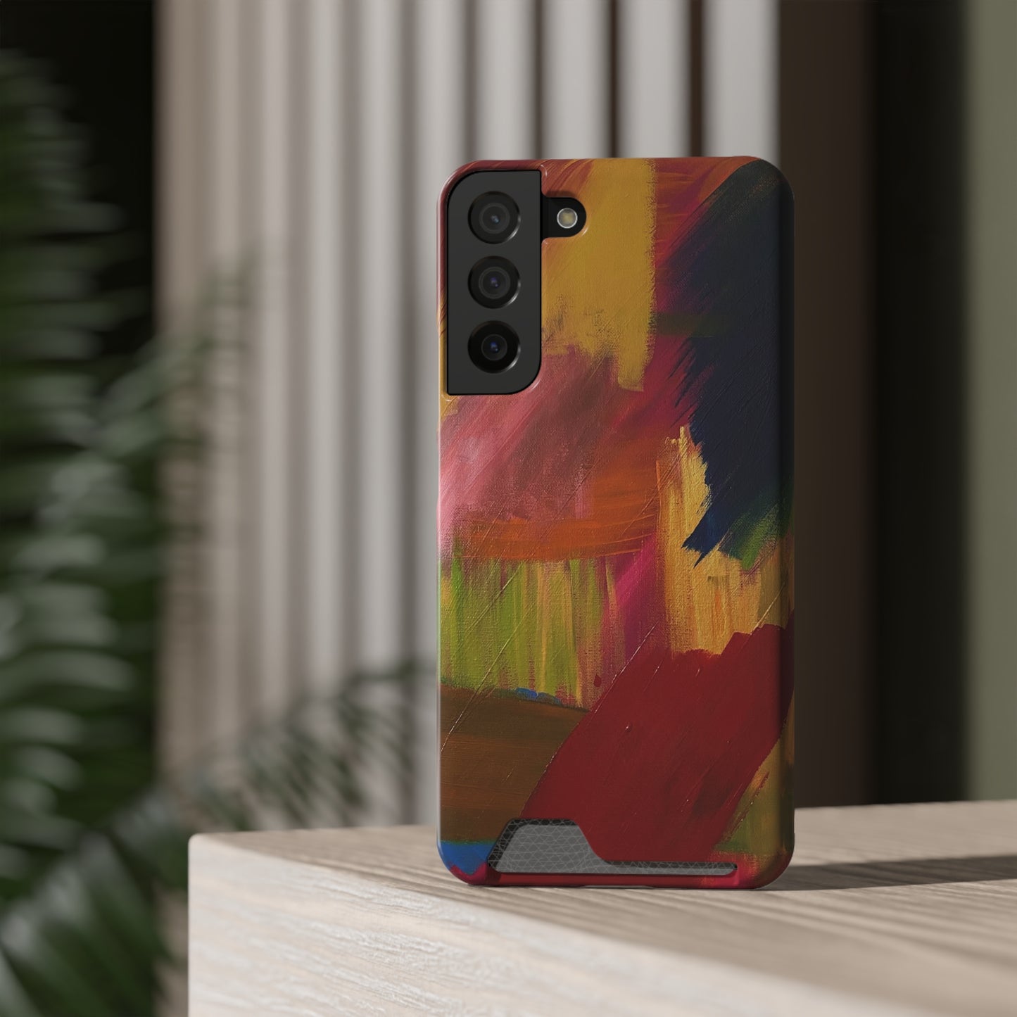iPhone 13 and Samsung S21, S22 Cases with Card Holder Ft. Abstract Red