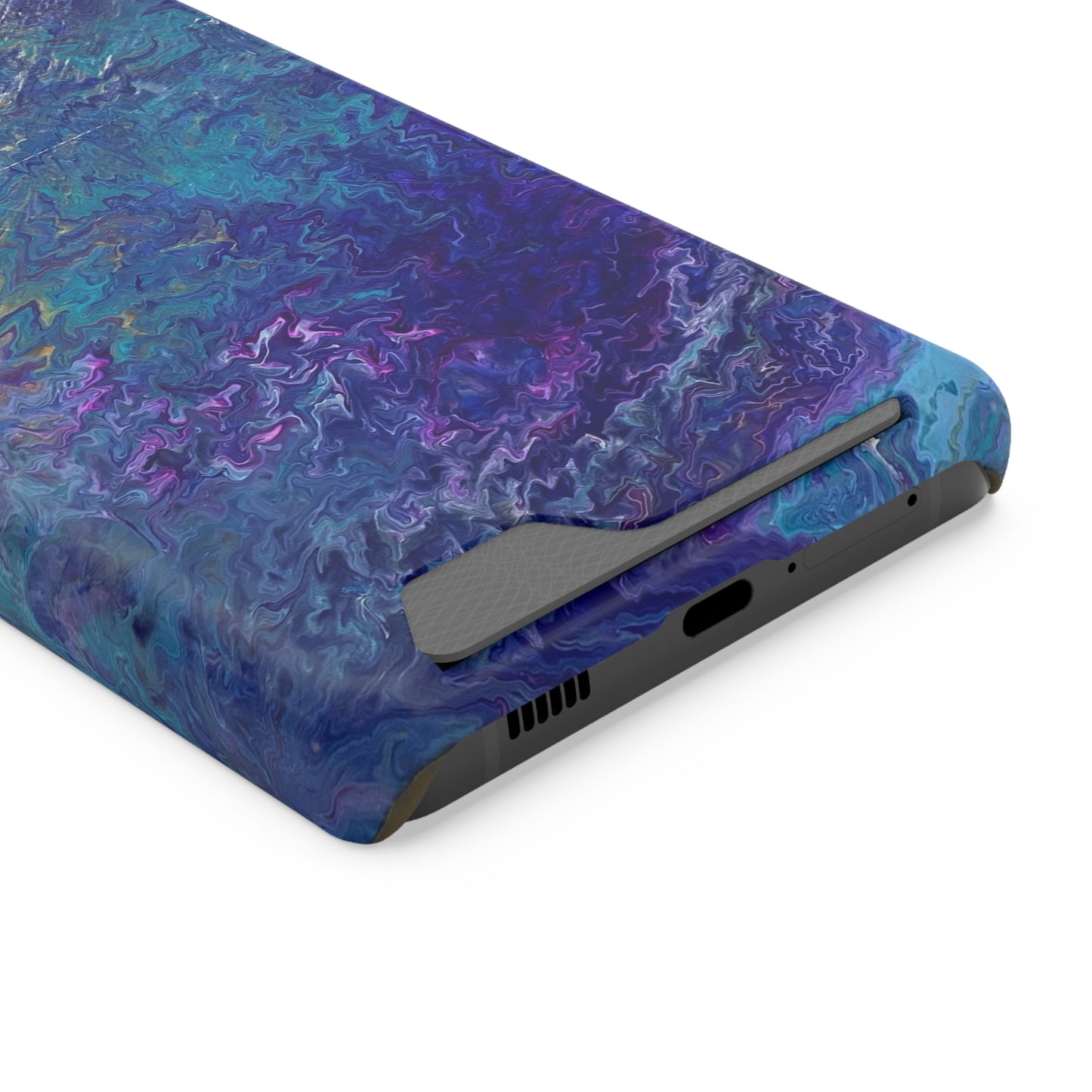 iPhone 13 and Samsung S21, S22 Cases with Card Holder Ft. Abstract Blue Waterfall
