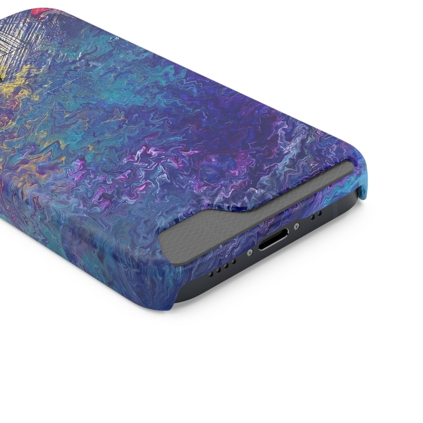 iPhone 13 and Samsung S21, S22 Cases with Card Holder Ft. Abstract Blue Waterfall