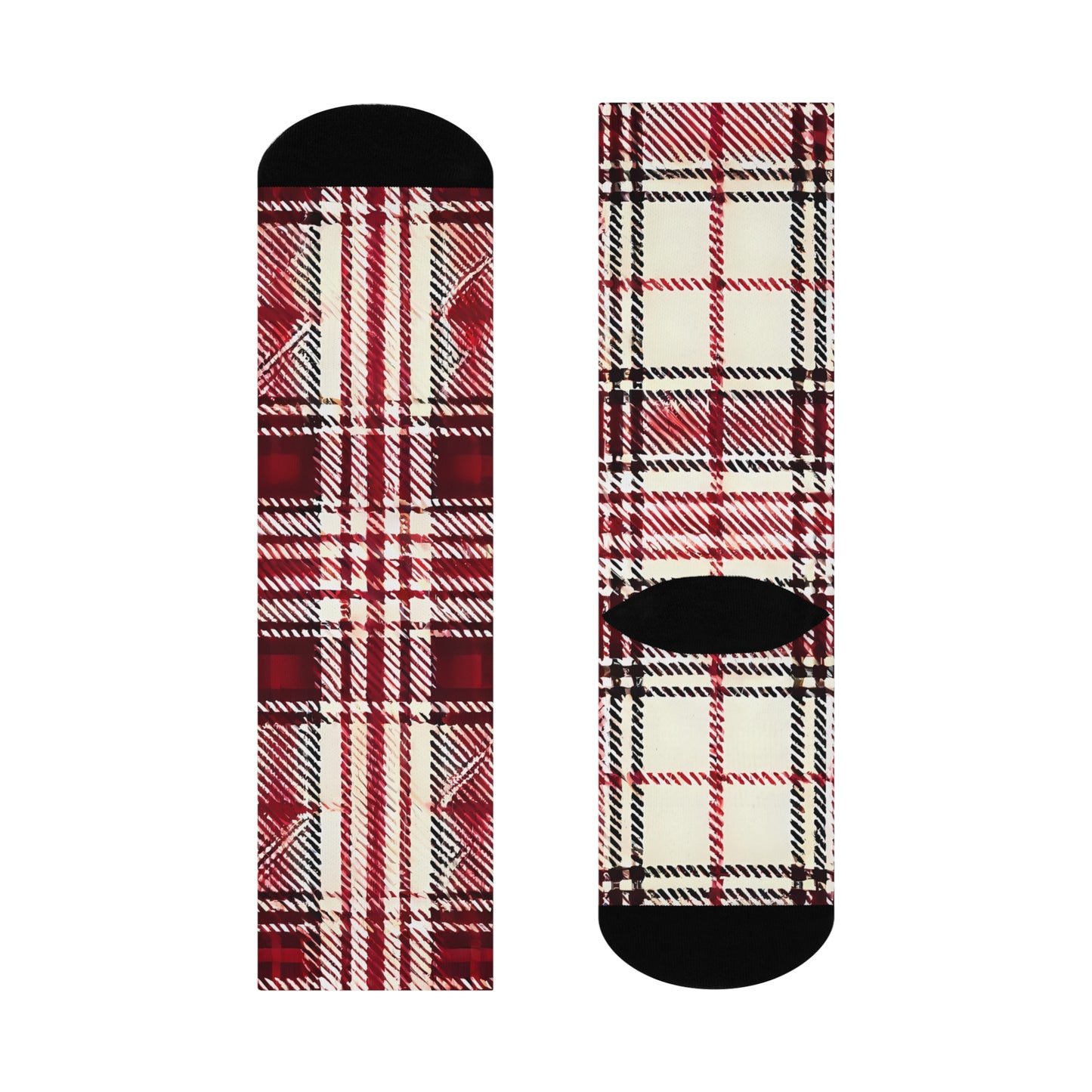 Red Plaid Cushioned Crew Socks: Cozy Holiday Red Flannel Print