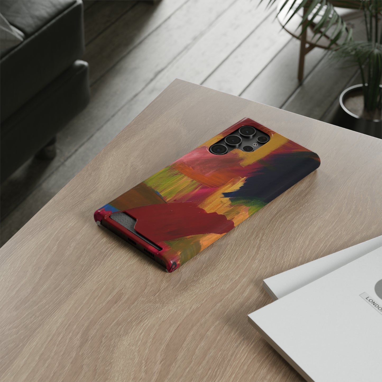 iPhone 13 and Samsung S21, S22 Cases with Card Holder Ft. Abstract Red