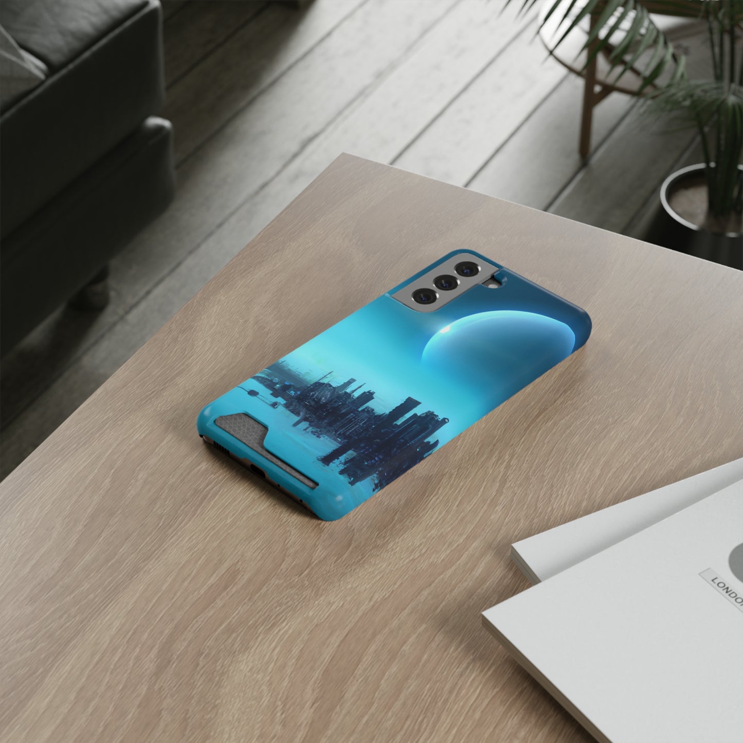 iPhone 13 and Samsung S21, S22 Cases with Card Holder Ft. Alien City