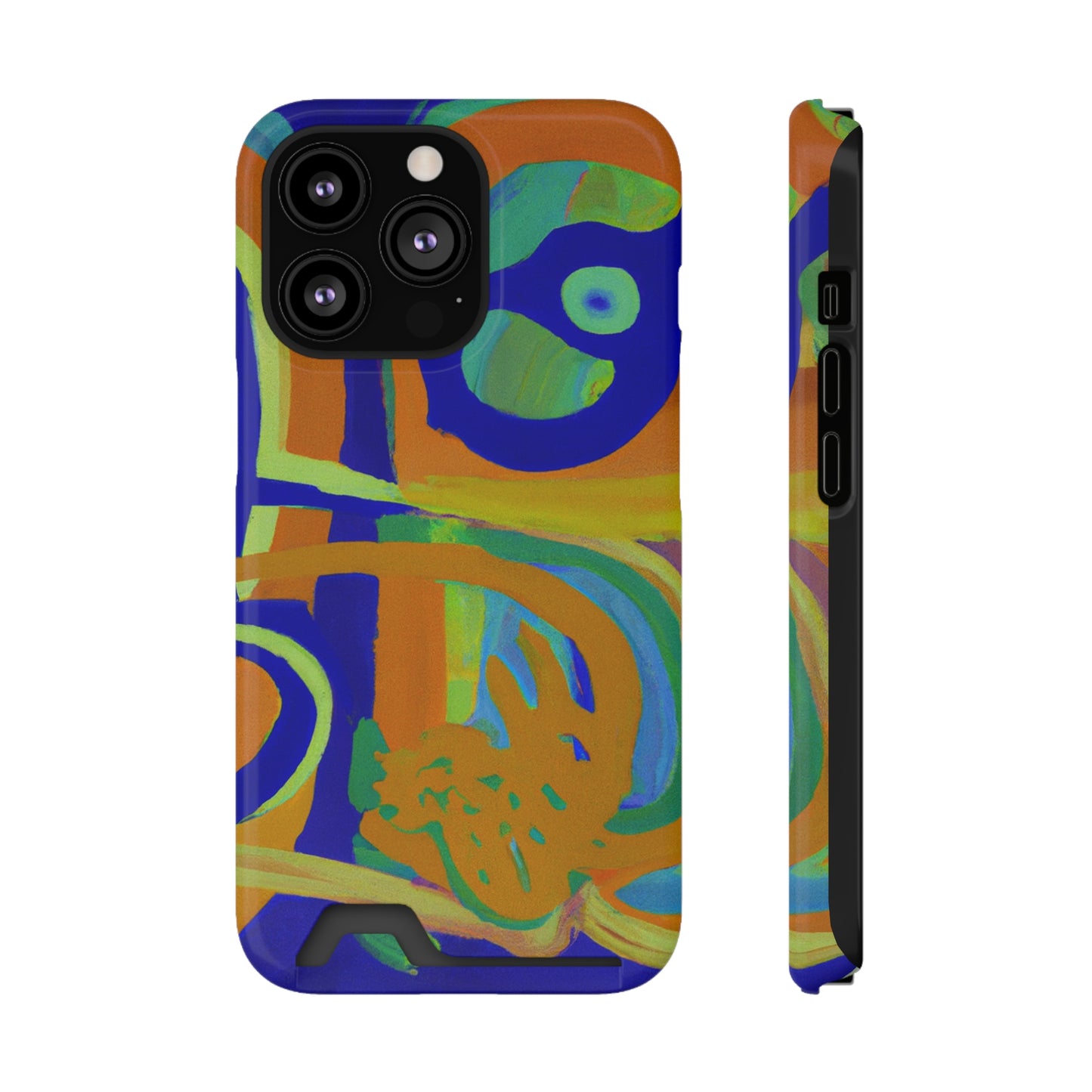 iPhone 13 and Samsung S21, S22 Cases with Card Holder Ft. Blue Orange Curves
