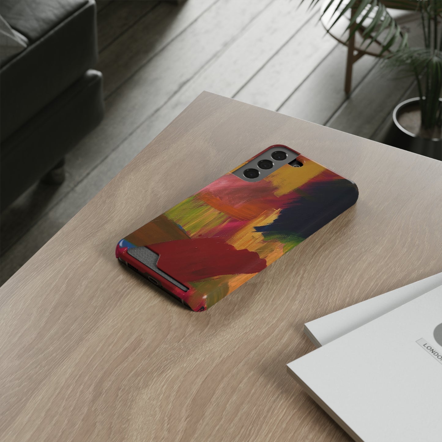 iPhone 13 and Samsung S21, S22 Cases with Card Holder Ft. Abstract Red