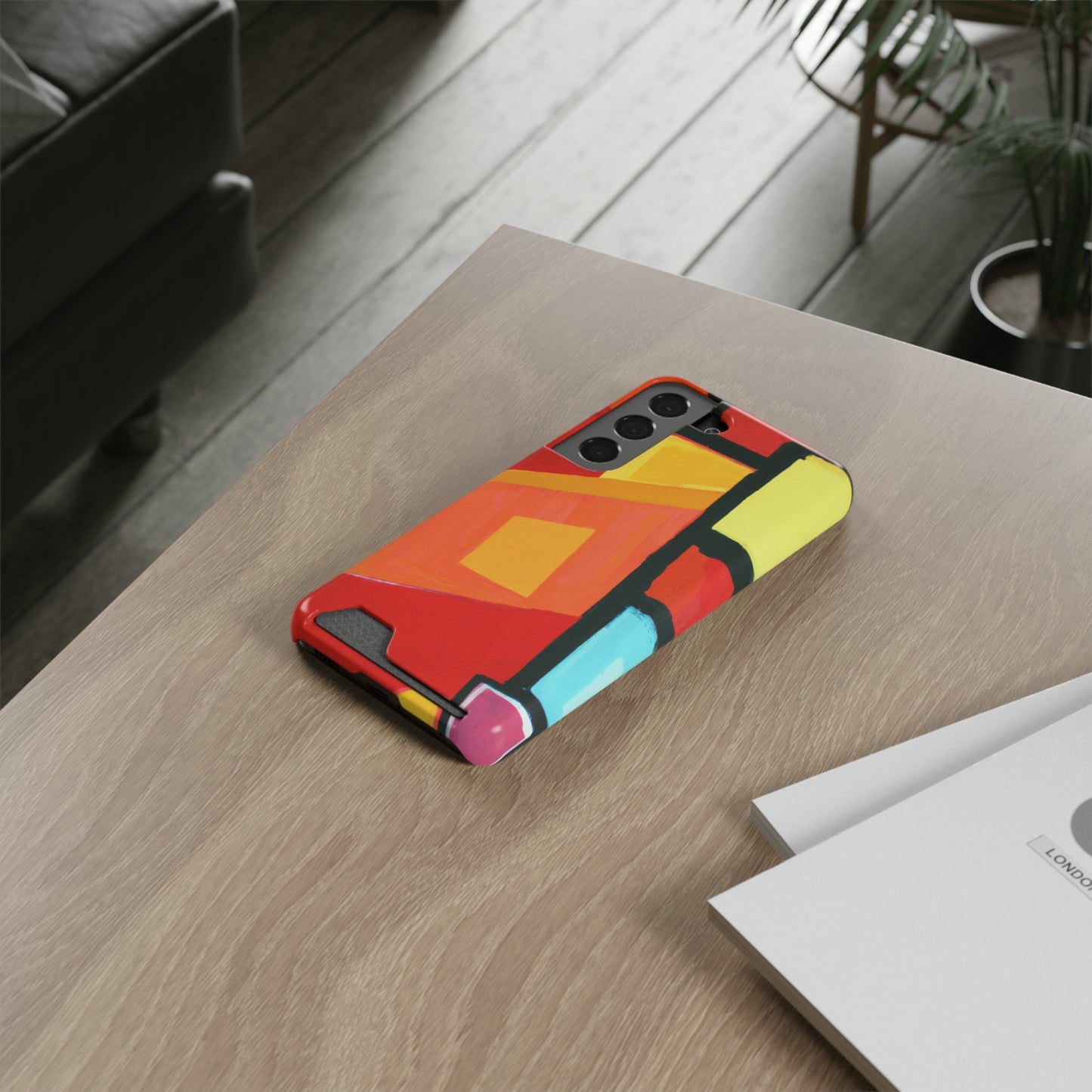 iPhone 13 and Samsung S21, S22 Cases with Card Holder Ft Abstract Panes