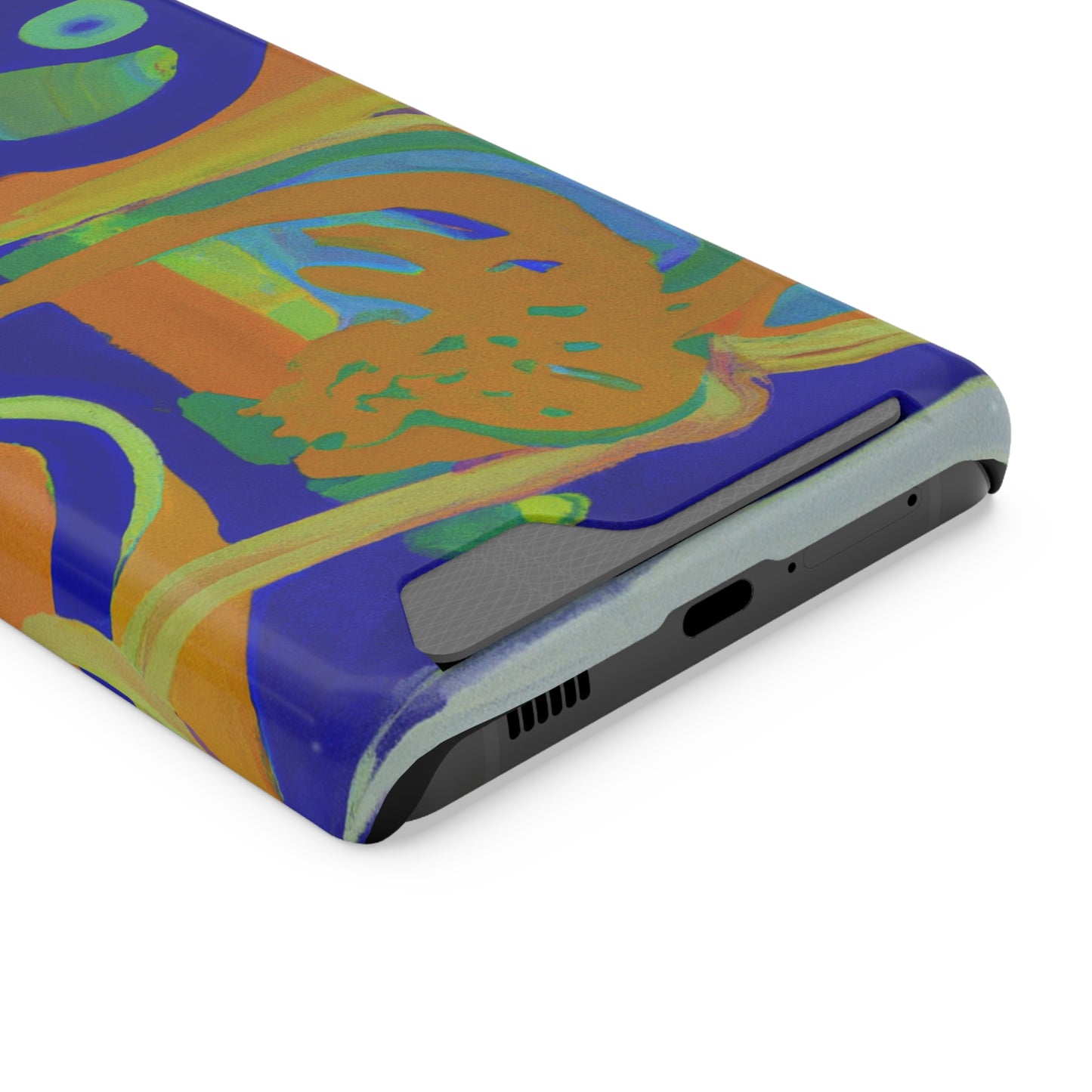 iPhone 13 and Samsung S21, S22 Cases with Card Holder Ft. Blue Orange Curves