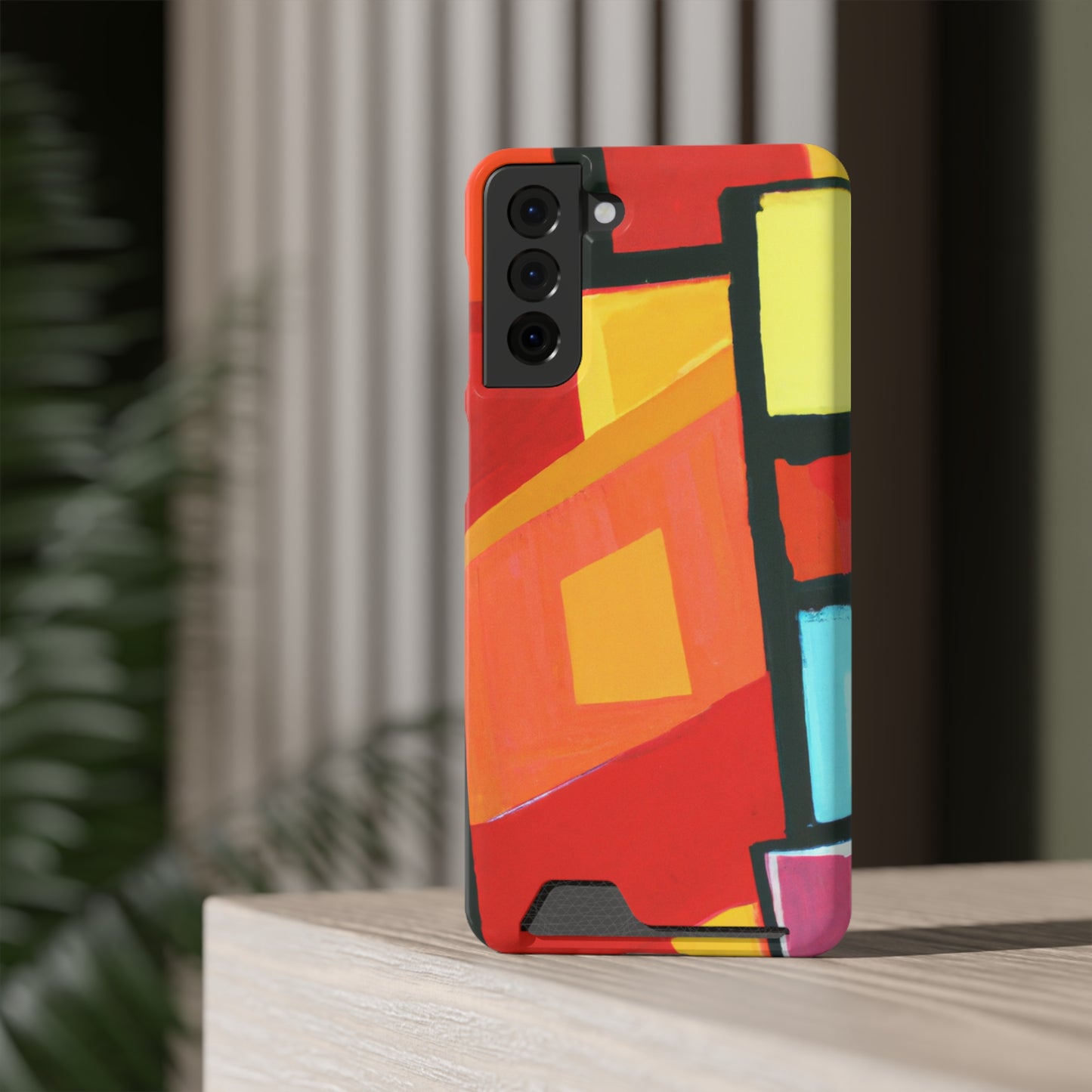 iPhone 13 and Samsung S21, S22 Cases with Card Holder Ft Abstract Panes