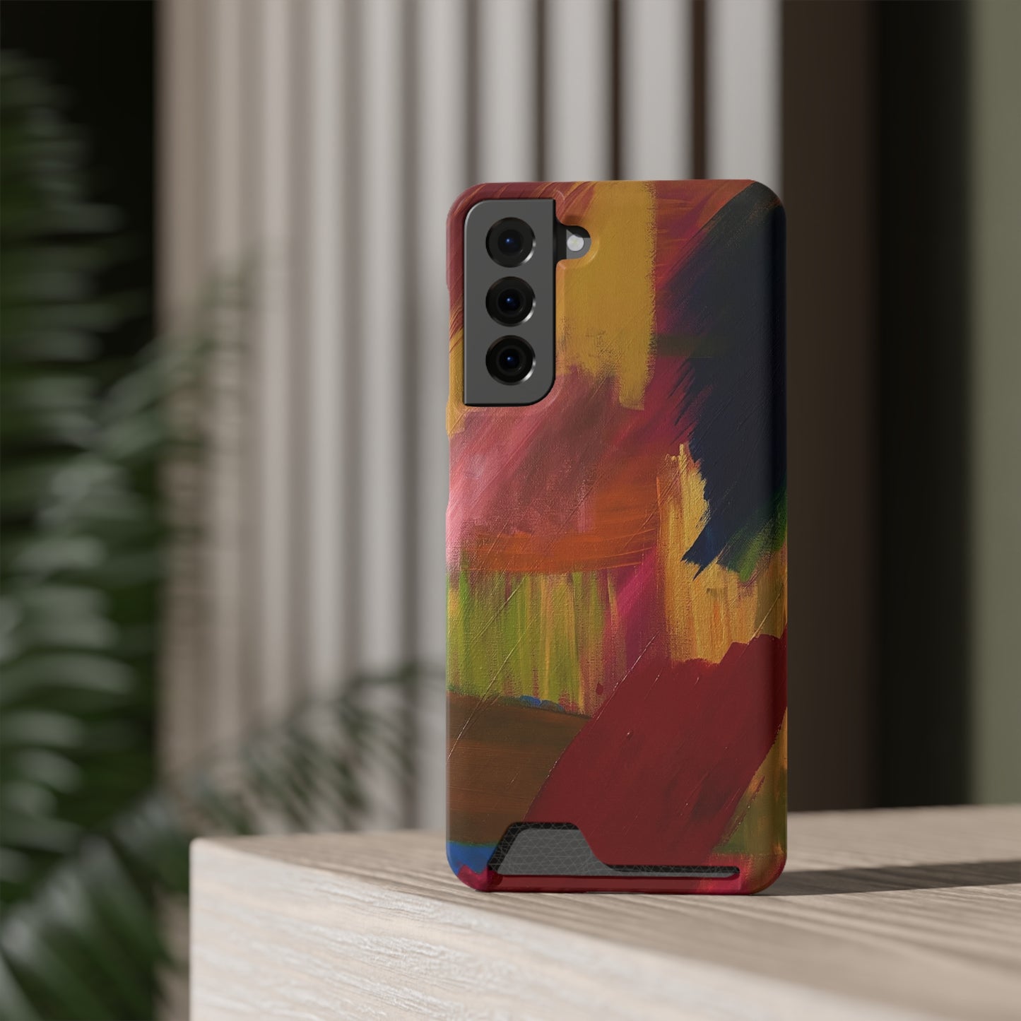 iPhone 13 and Samsung S21, S22 Cases with Card Holder Ft. Abstract Red