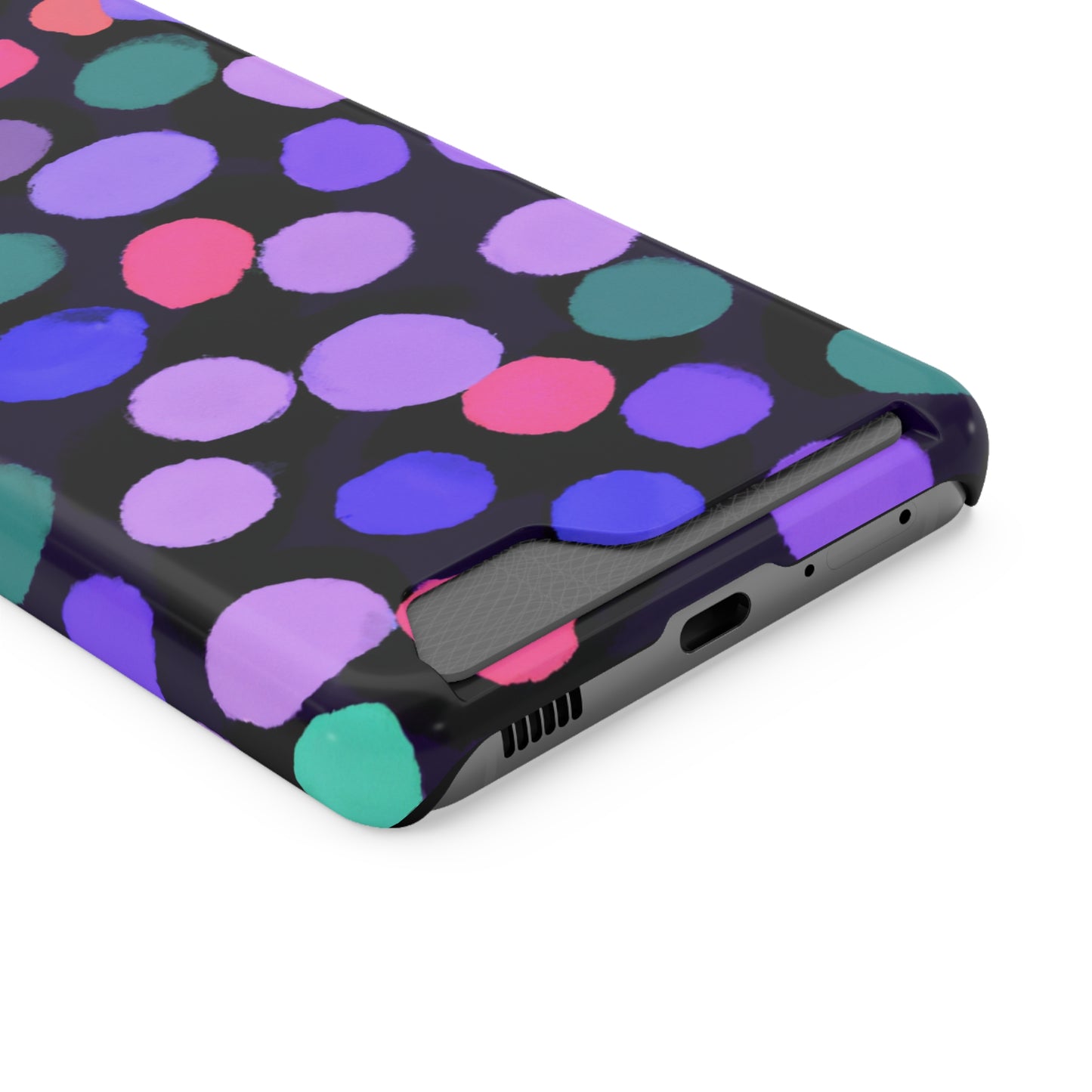 iPhone 13 and Samsung S21, S22 Cases with Card Holder Ft. Purple Dots