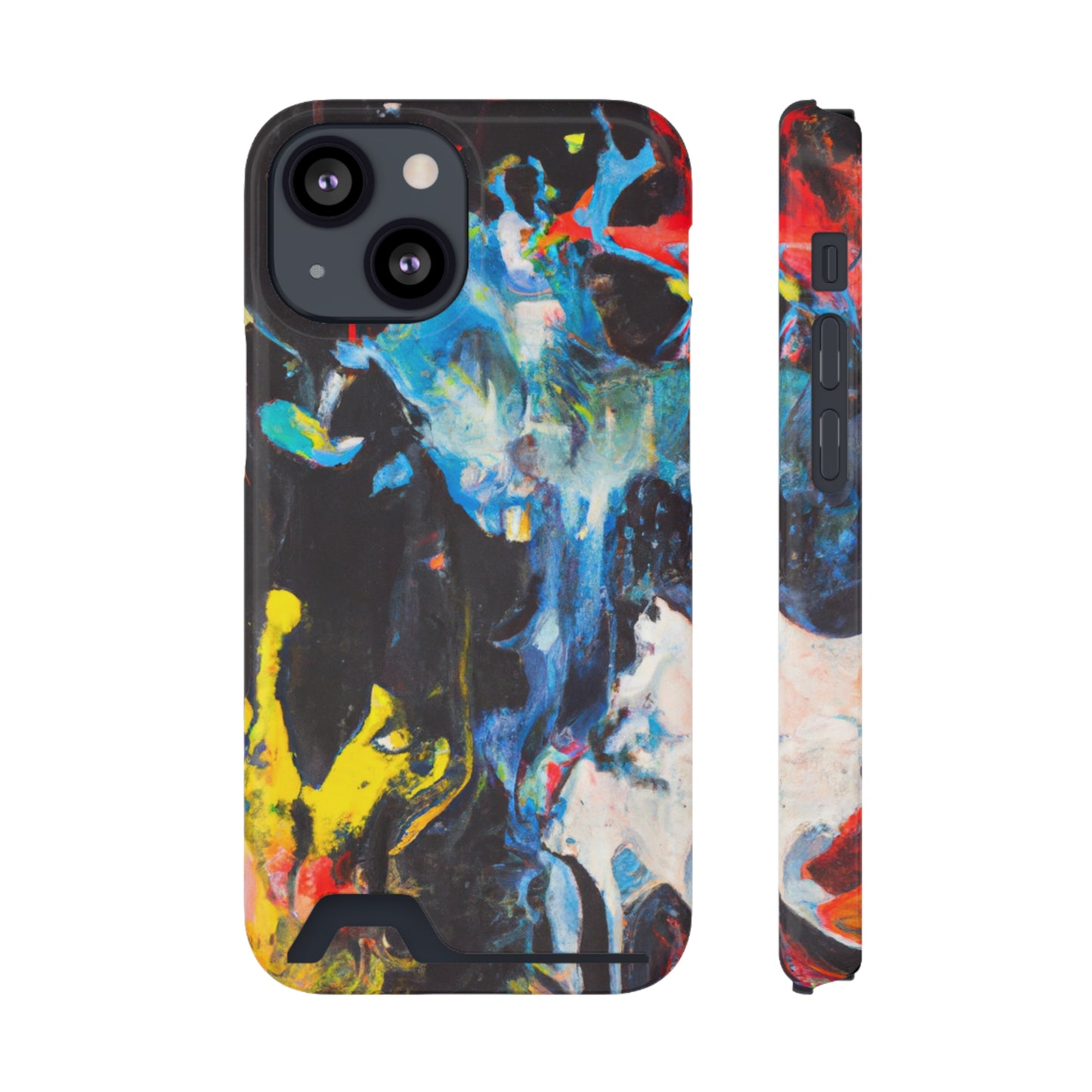 iPhone 13 or Samsung S21, S22 Case with Card Holder Ft. Blue Splat