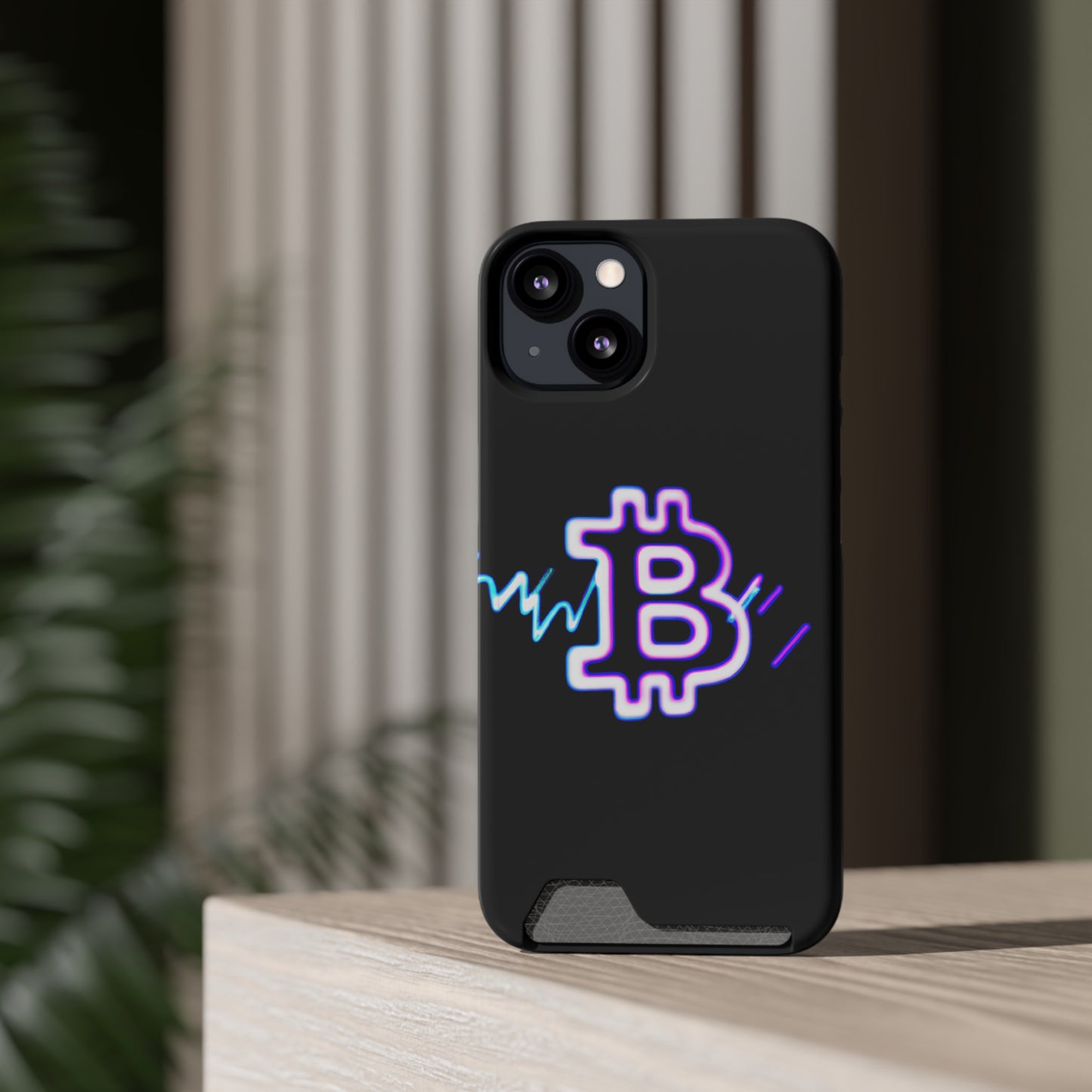 iPhone 13 and Samsung S21, S22 Cases with Card Holder Ft. Synthwave Bitcoin Symbol
