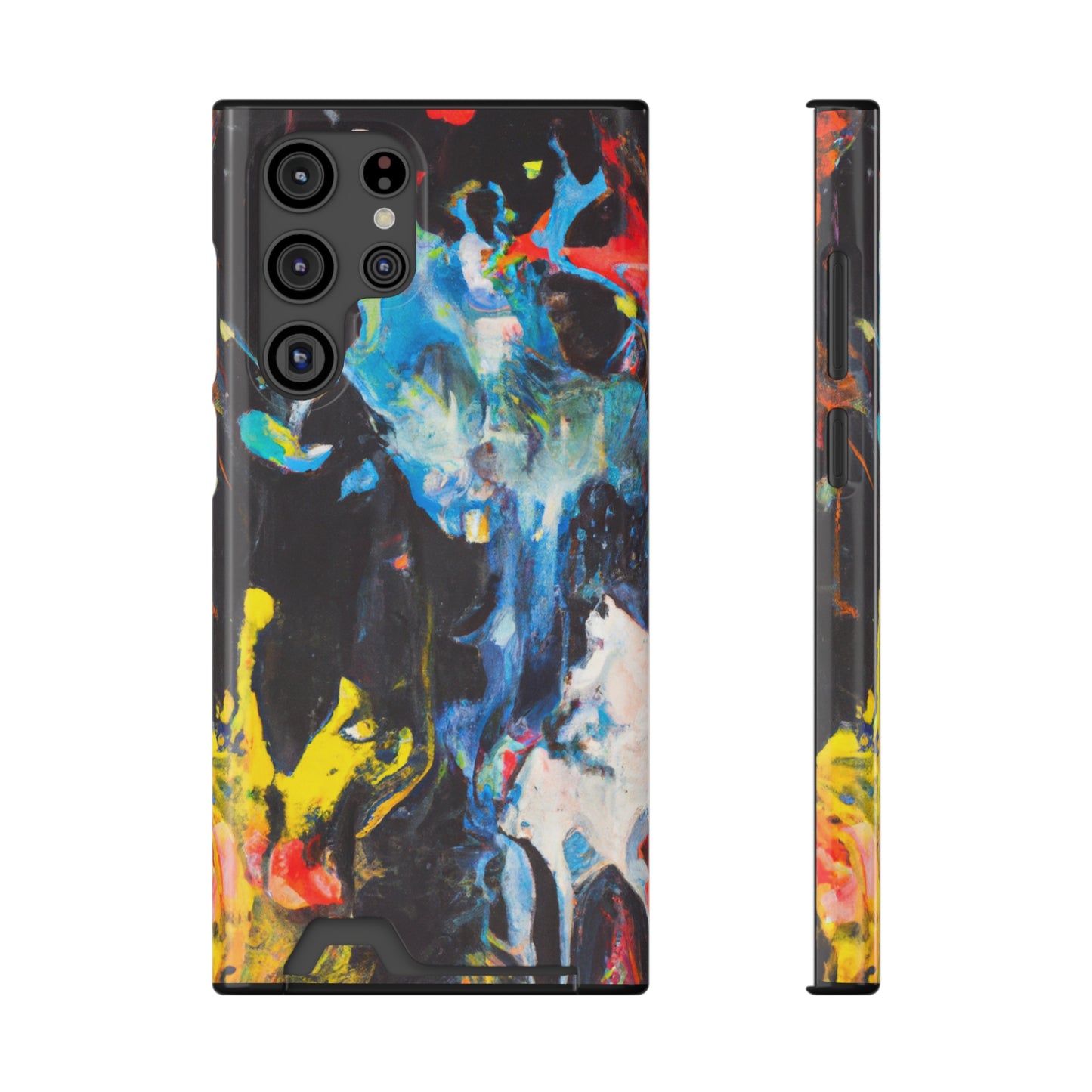iPhone 13 or Samsung S21, S22 Case with Card Holder Ft. Blue Splat