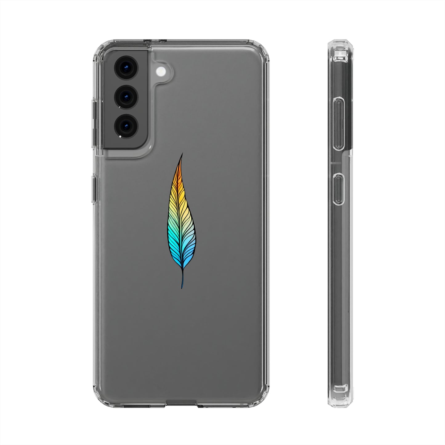 Clear Hard Plastic Phone Case for iPhone 1-14 and Samsung S21-S22 Ft. Single Feather