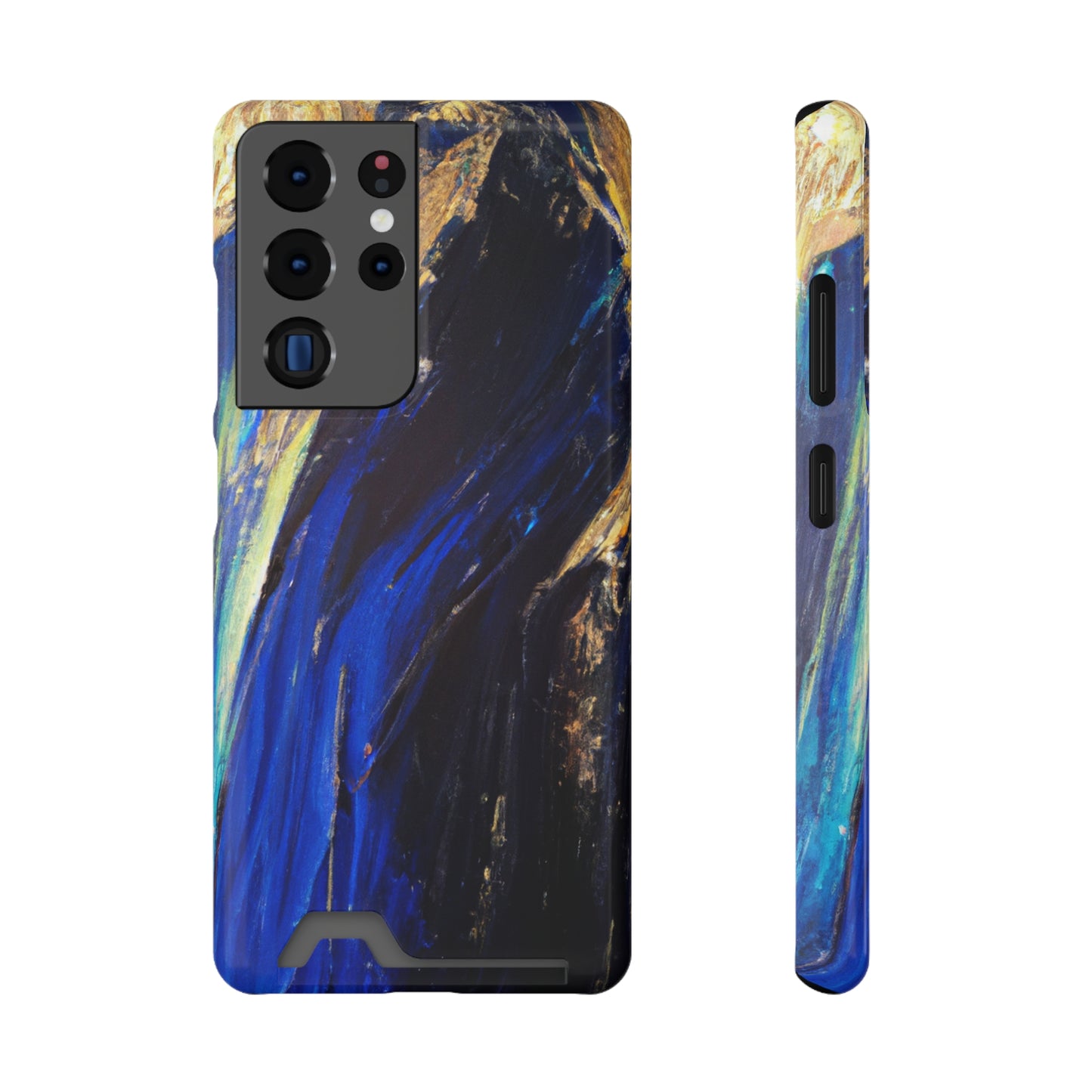 iPhone 13 and Samsung S21, S22 Cases with Card Holder Ft. Acrylic Blue Gold