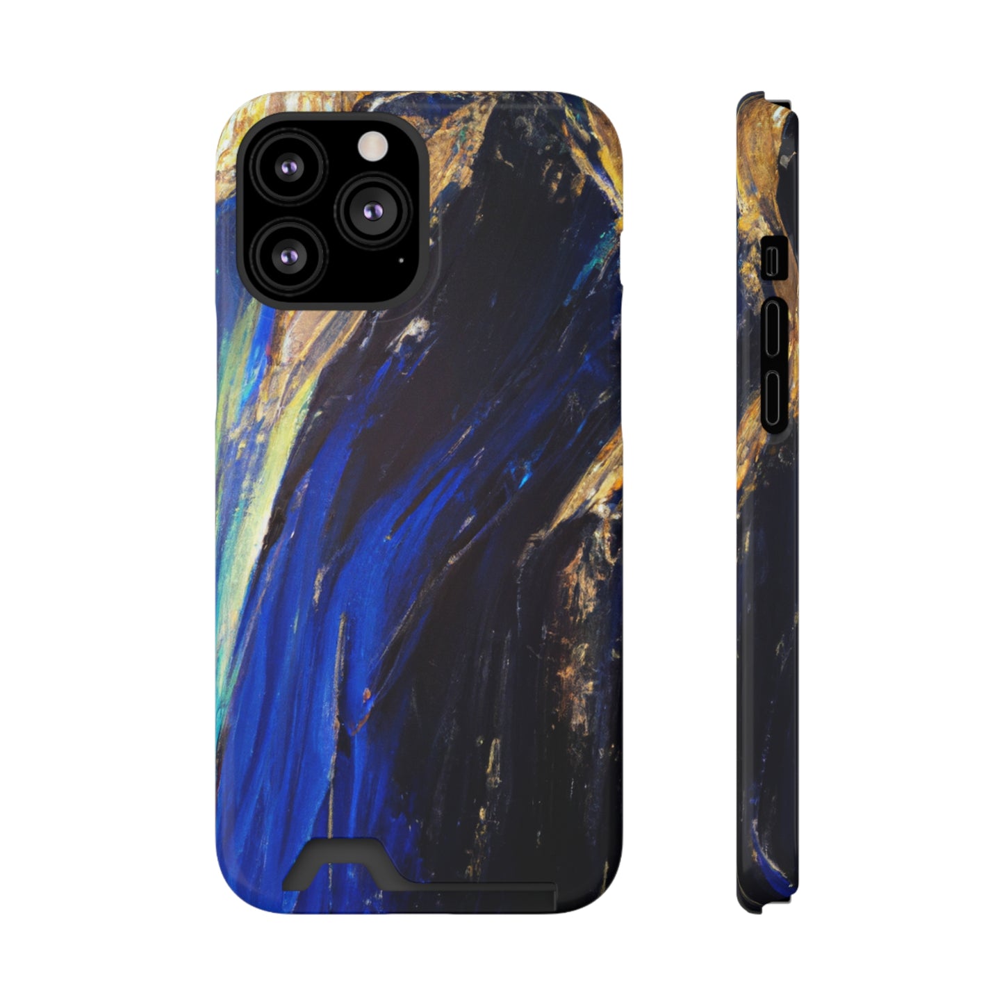 iPhone 13 and Samsung S21, S22 Cases with Card Holder Ft. Acrylic Blue Gold