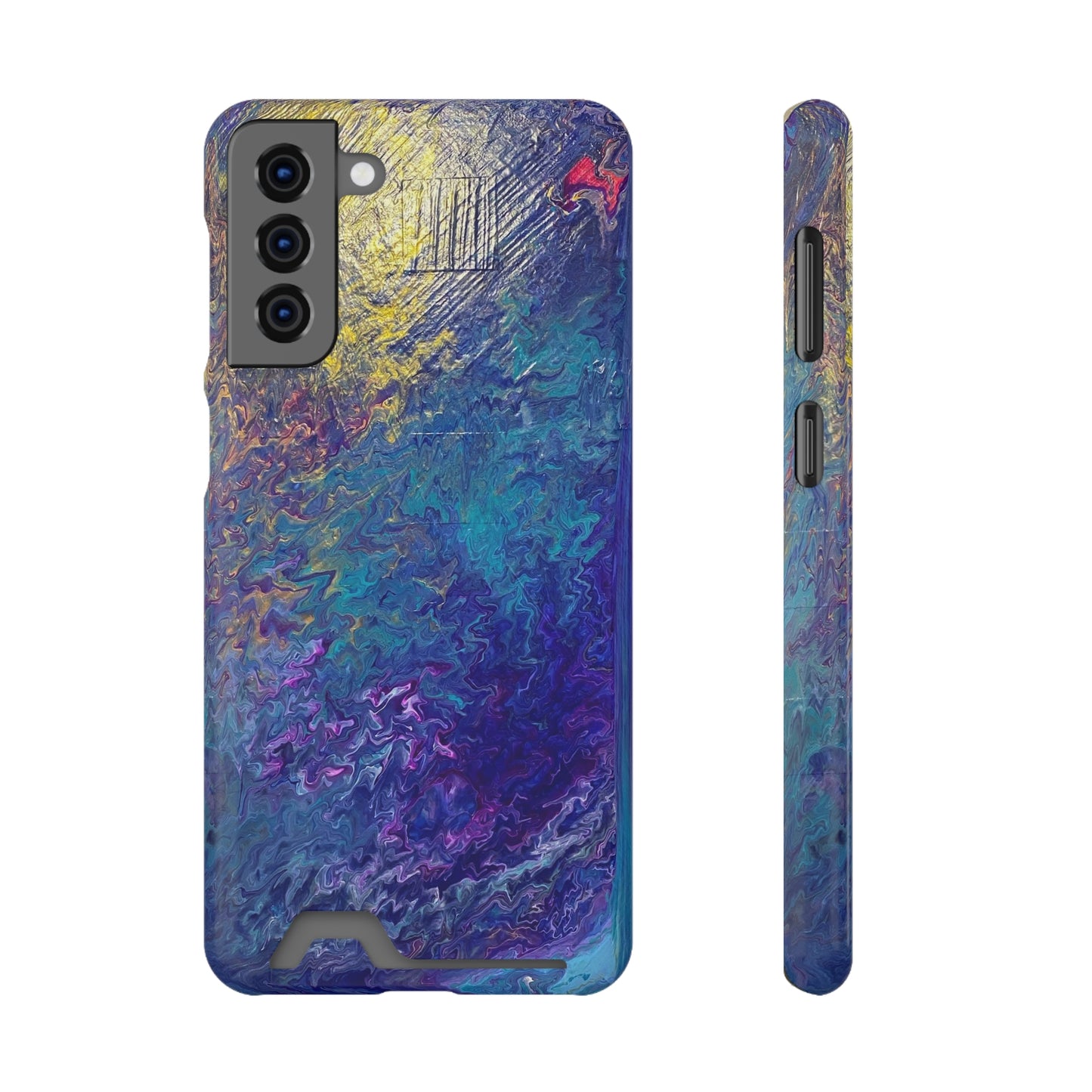 iPhone 13 and Samsung S21, S22 Cases with Card Holder Ft. Abstract Blue Waterfall