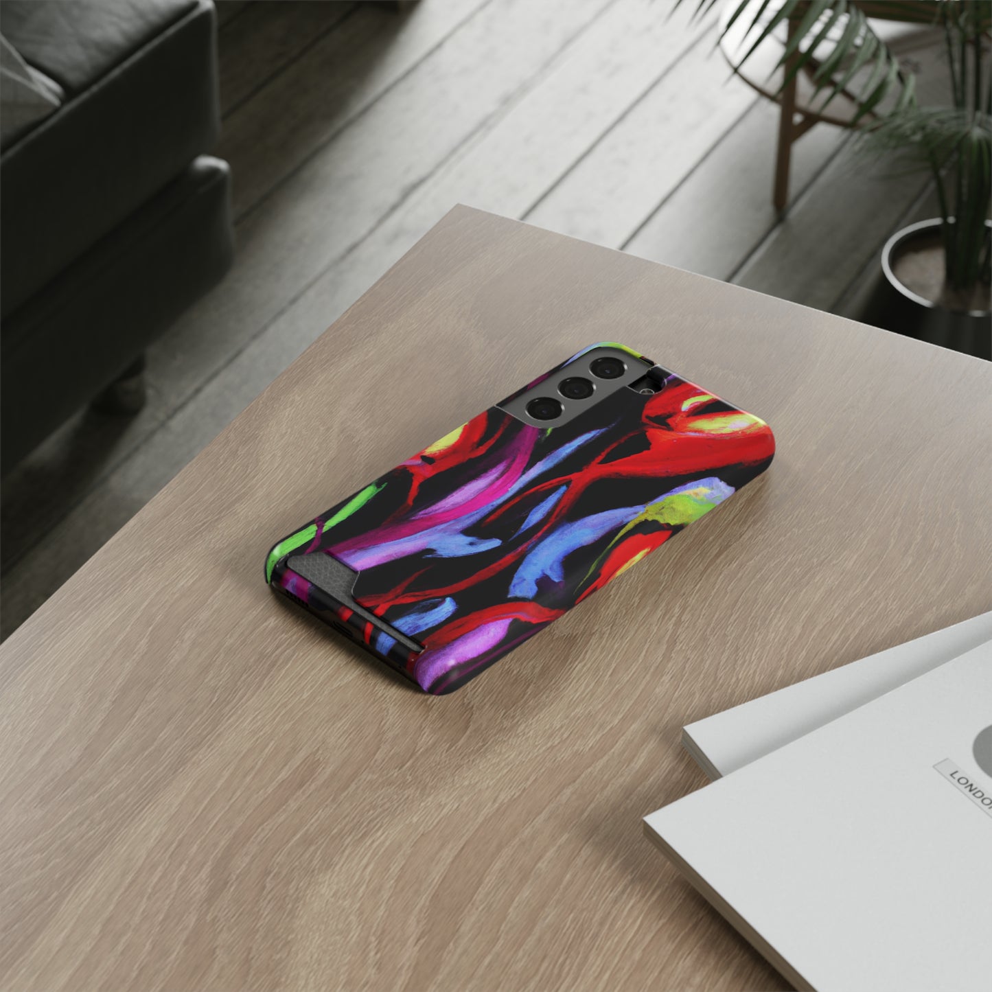 iPhone 13 and Samsung S21, S22 Cases with Card Holder Ft. Abstract Tulips