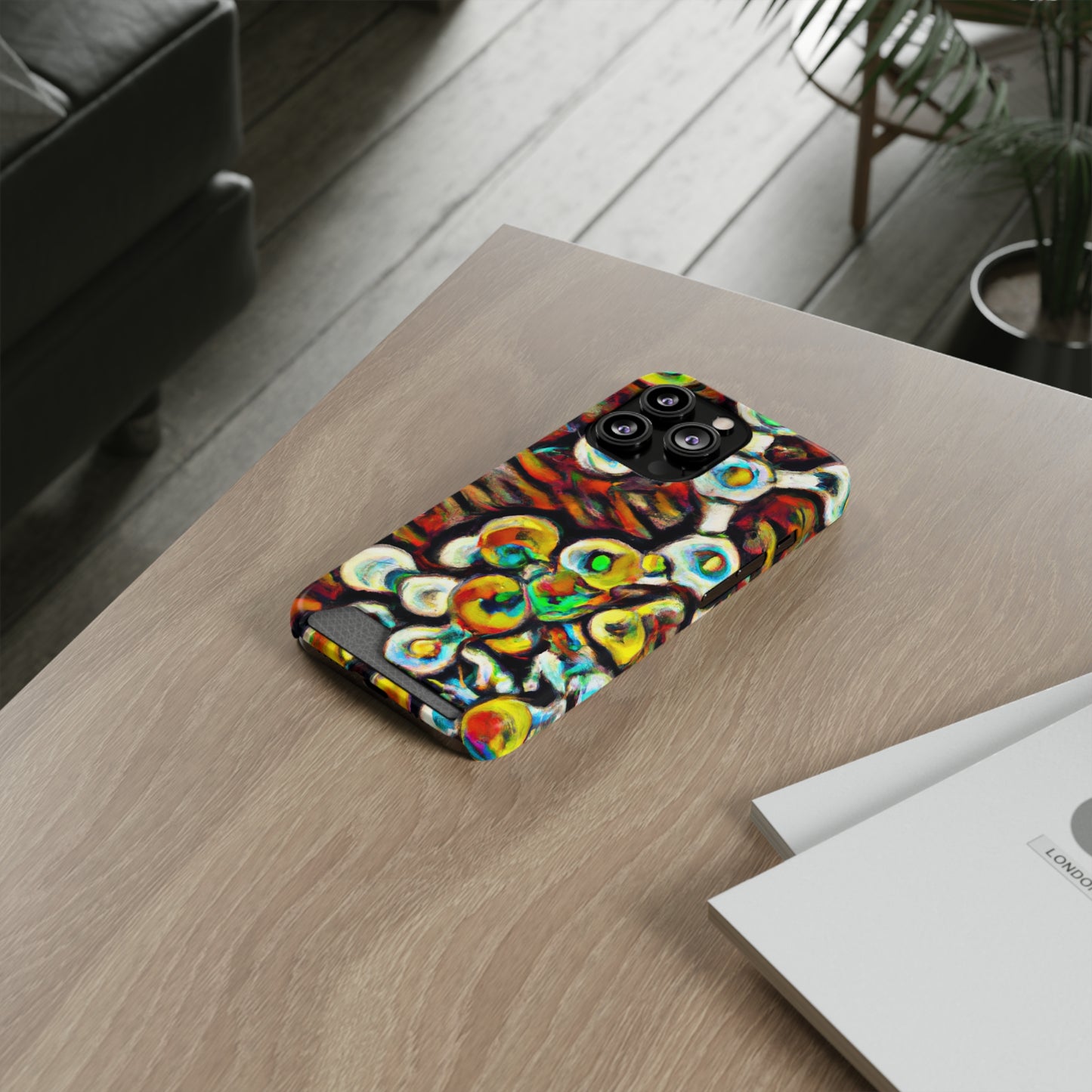 iPhone 13 and Samsung S21, S22 Cases with Card Holder Ft. Abstract Molecule