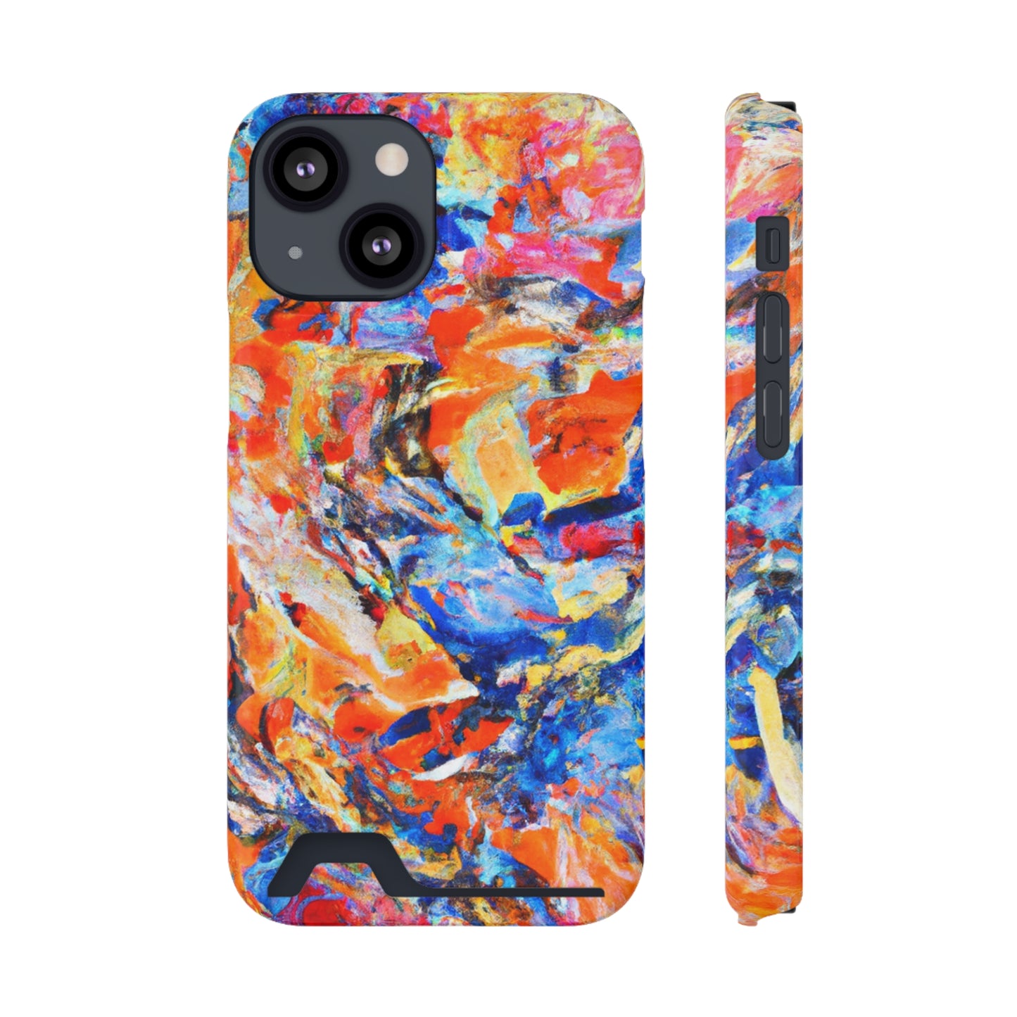 iPhone 13 and Samsung S21, S22 Cases with Card Holder Ft. Abstract Blue and Orange