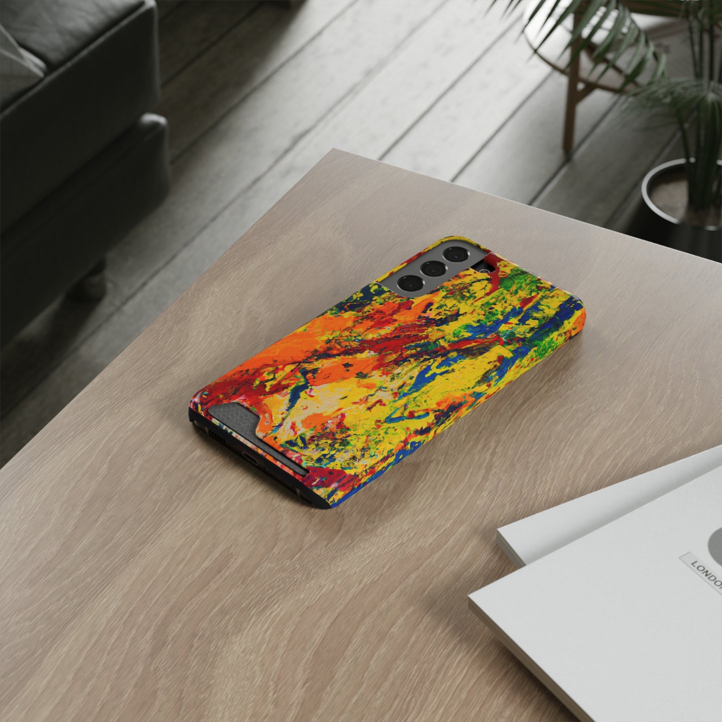 iPhone or Samsung Case with Card Holder Ft. Abstract Yellow Orange