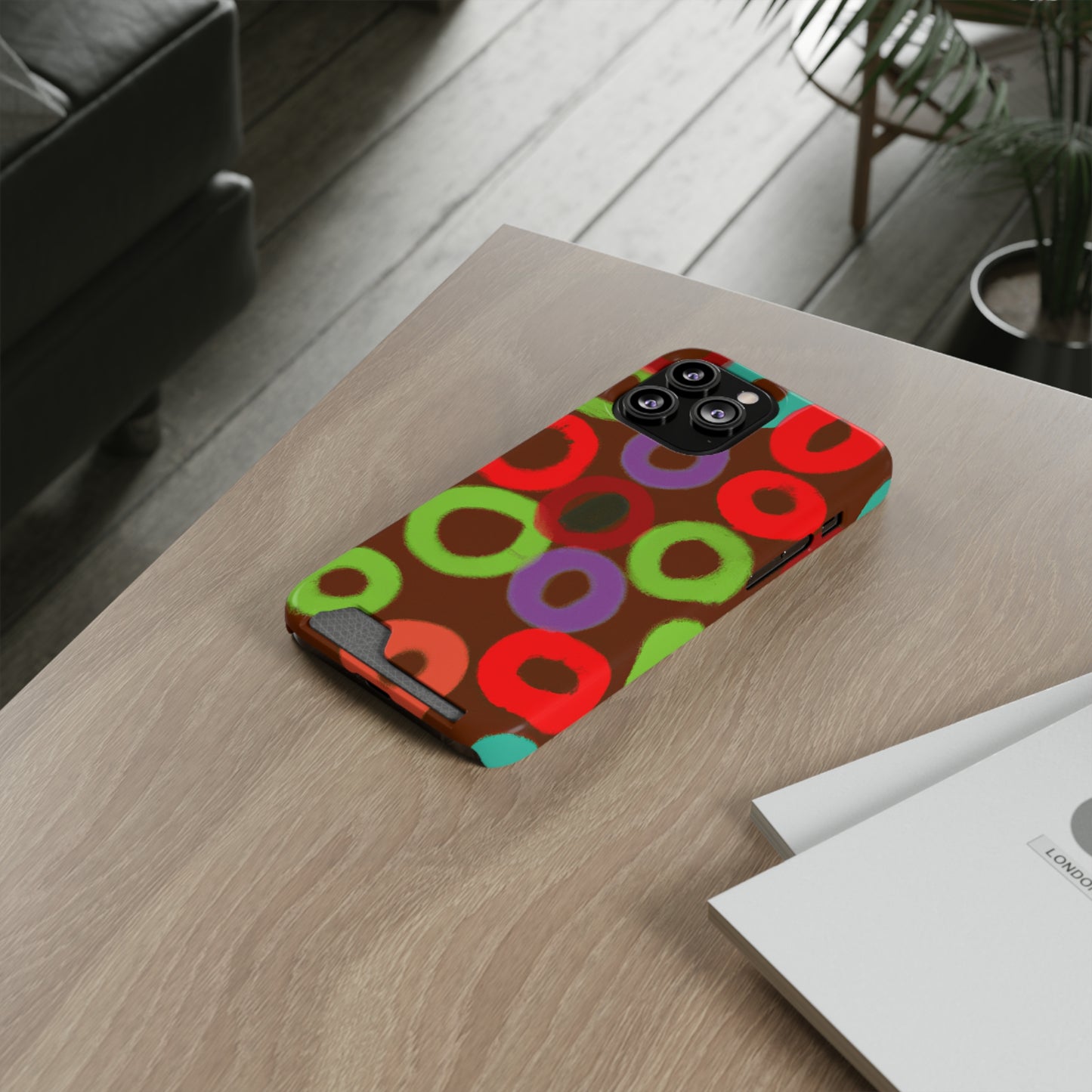 iPhone 13 and Samsung S21, S22 Cases with Card Holder Ft. Fruity Circles
