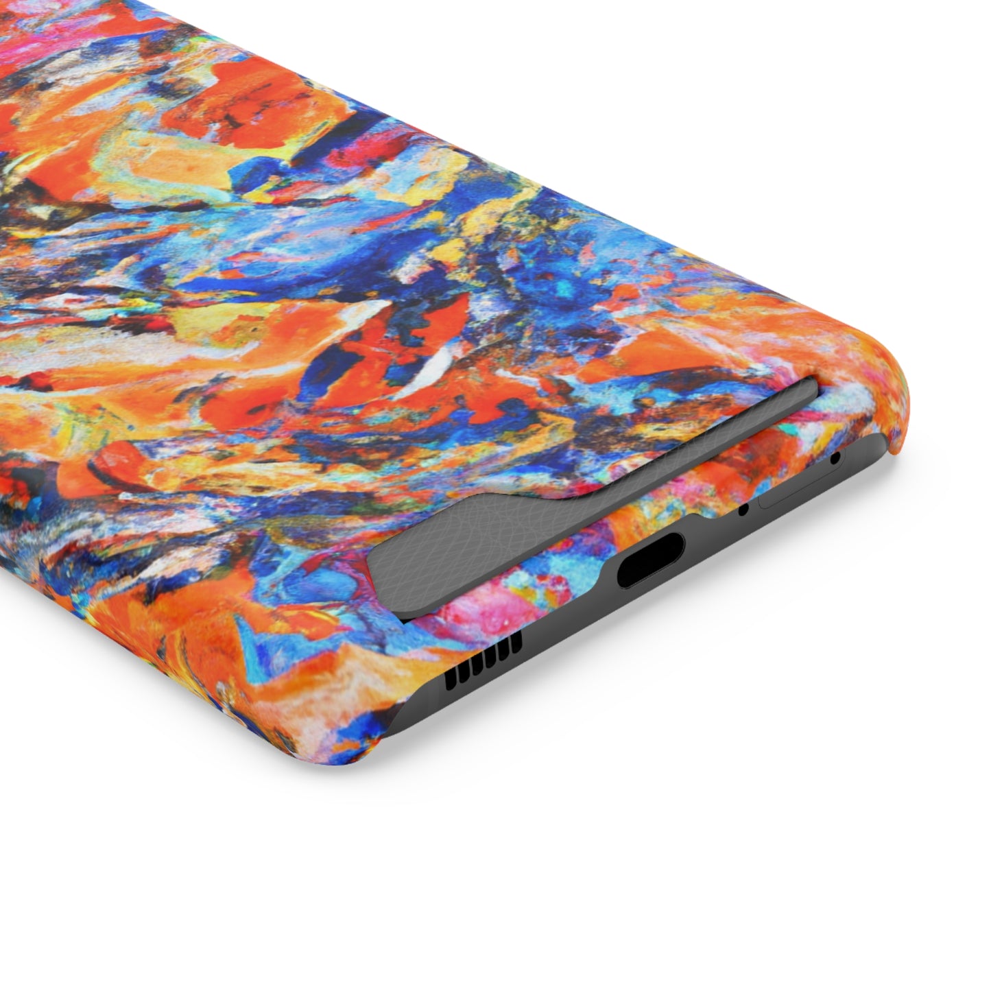 iPhone 13 and Samsung S21, S22 Cases with Card Holder Ft. Abstract Blue and Orange