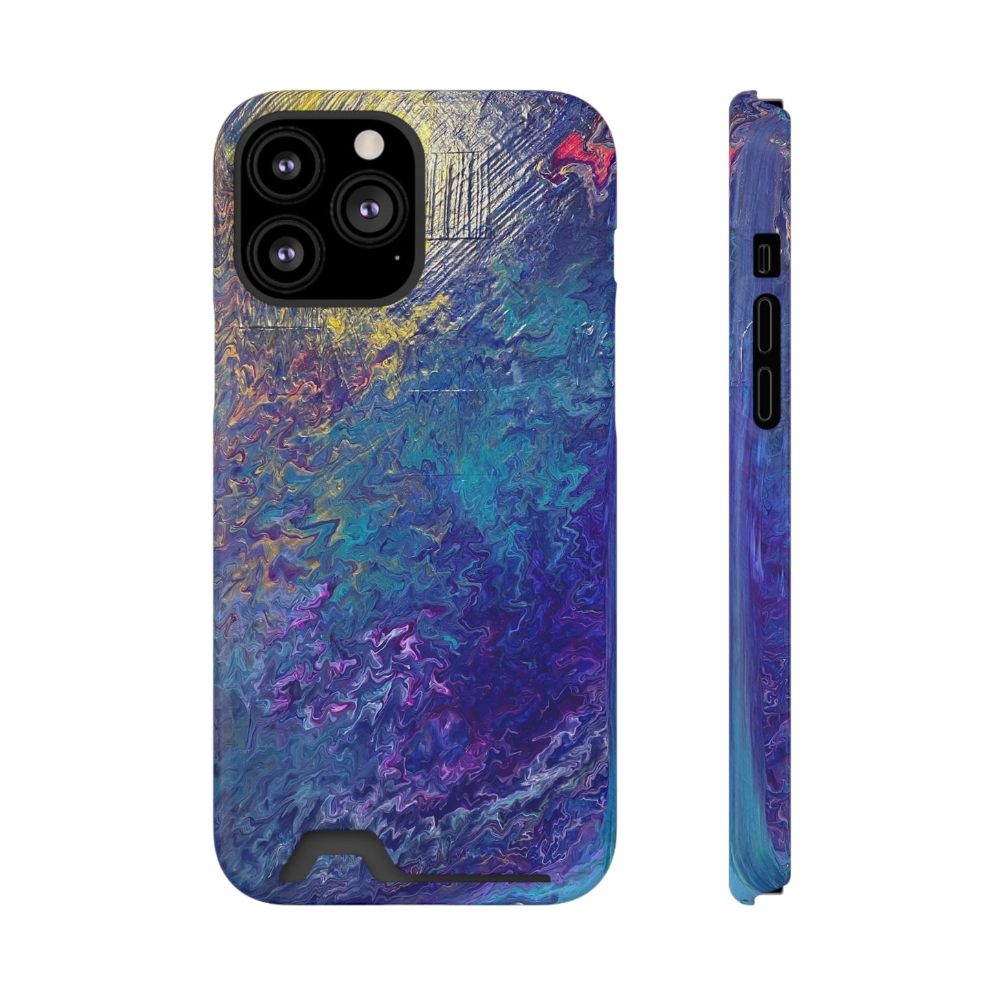 iPhone 13 and Samsung S21, S22 Cases with Card Holder Ft. Abstract Blue Waterfall