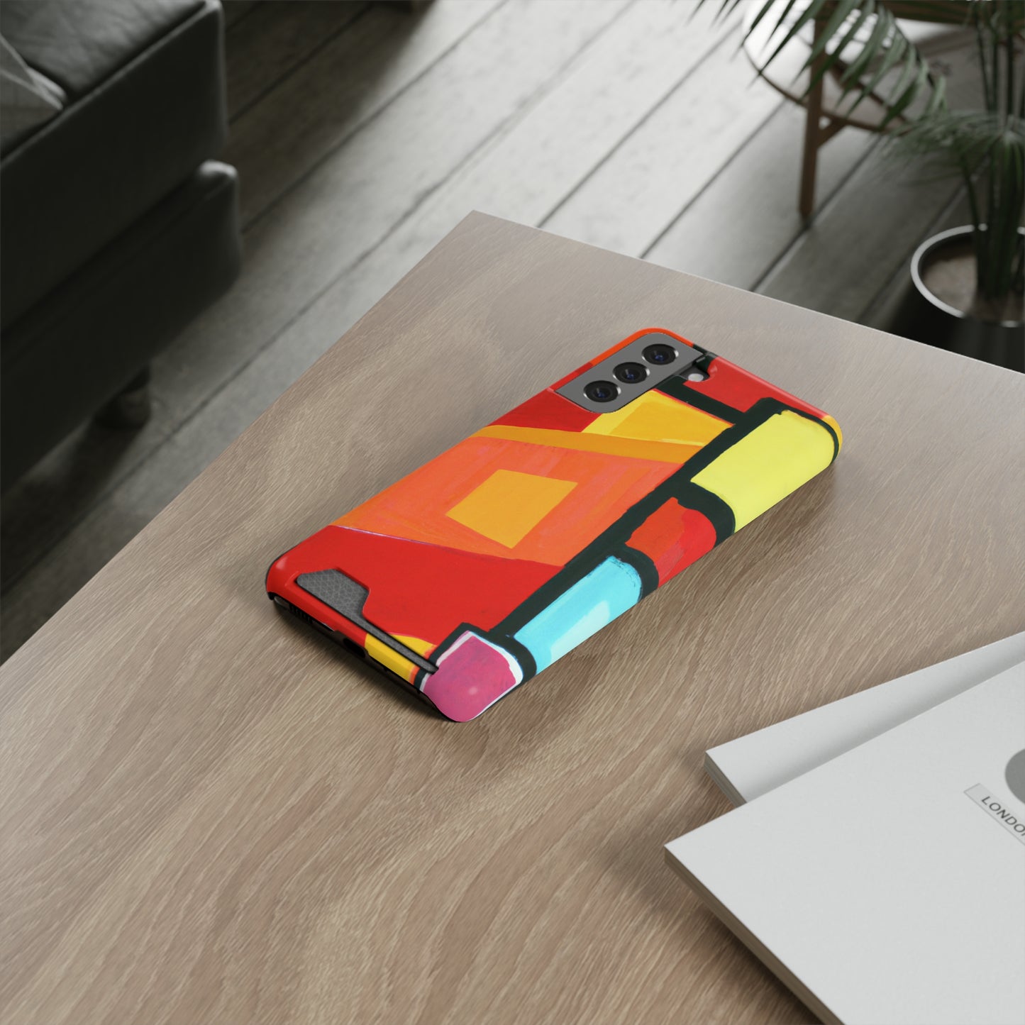 iPhone 13 and Samsung S21, S22 Cases with Card Holder Ft Abstract Panes