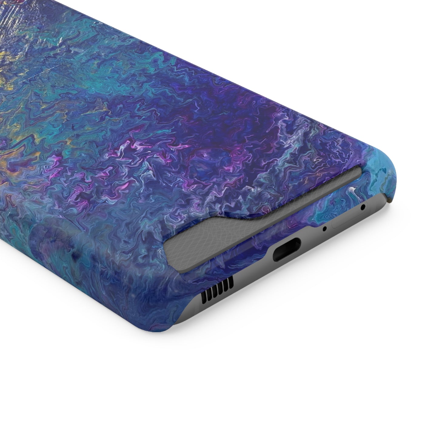 iPhone 13 and Samsung S21, S22 Cases with Card Holder Ft. Abstract Blue Waterfall