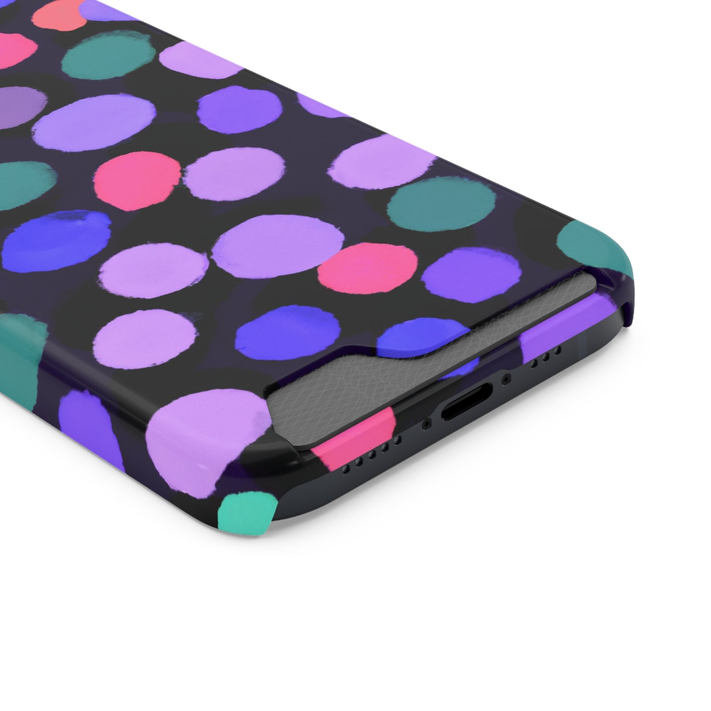 iPhone 13 and Samsung S21, S22 Cases with Card Holder Ft. Purple Dots