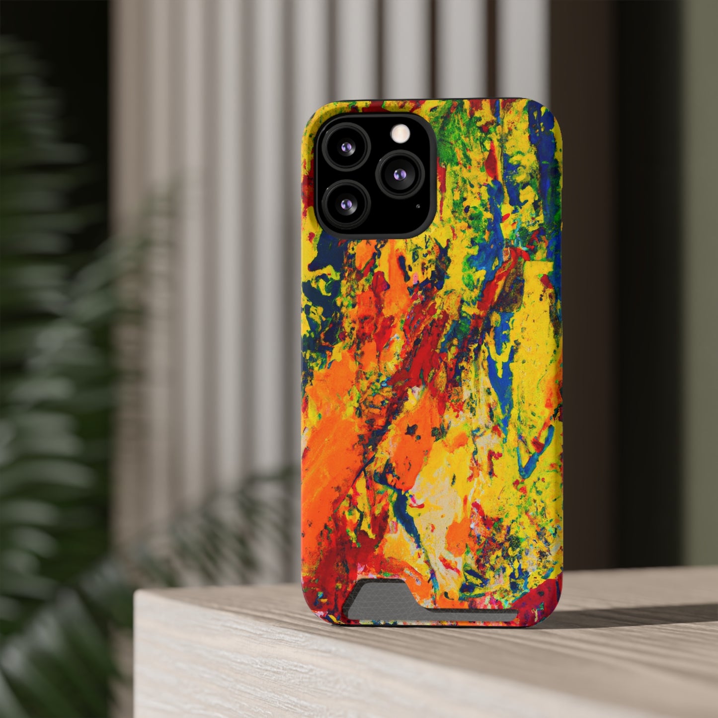 iPhone or Samsung Case with Card Holder Ft. Abstract Yellow Orange