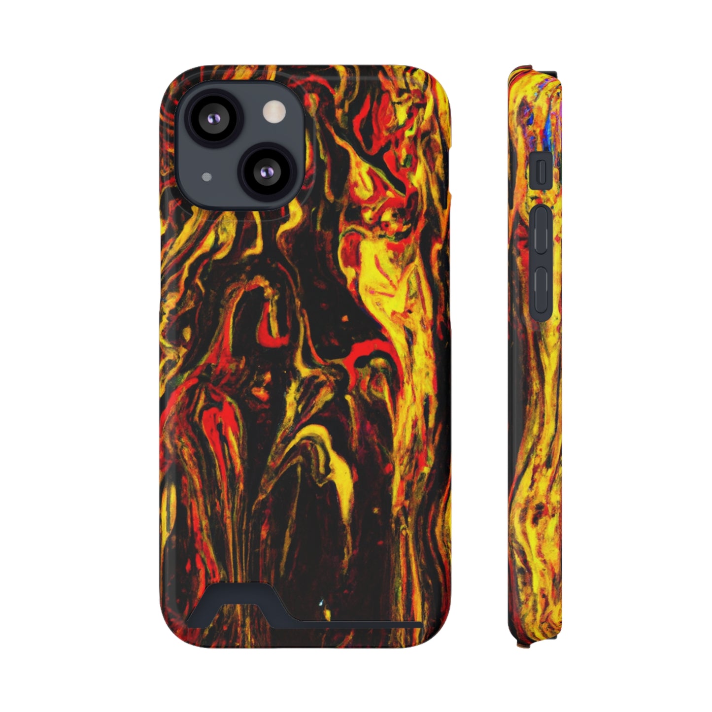 iPhone 13 and Samsung S21, S22 Cases with Card Holder Ft. Abstract Black and Yellow