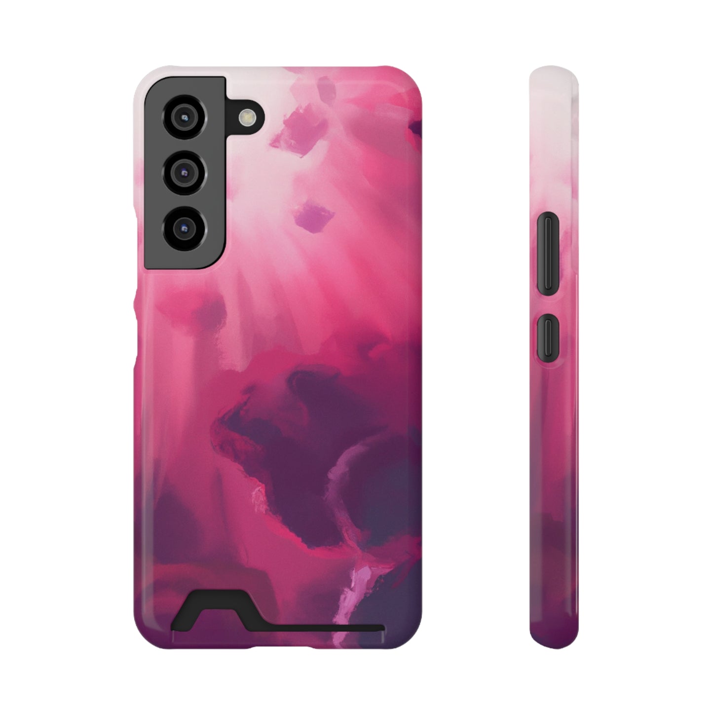 iPhone 13 and Samsung S21, S22 Cases with Card Holder Ft. Abstract Pink Sky
