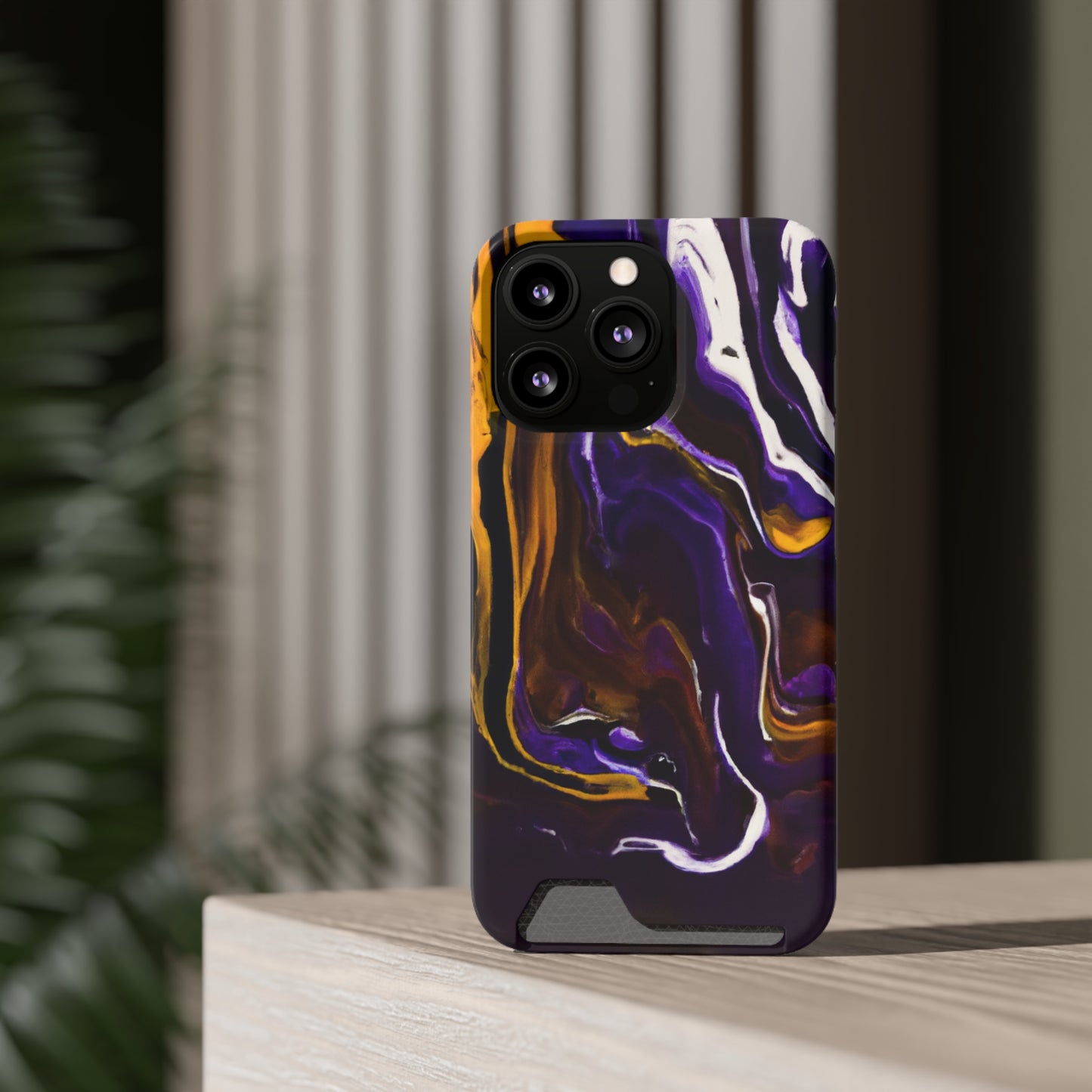 iPhone 13 and Samsung S21, S22 Cases with Card Holder Ft. Purple Tiger Stripes