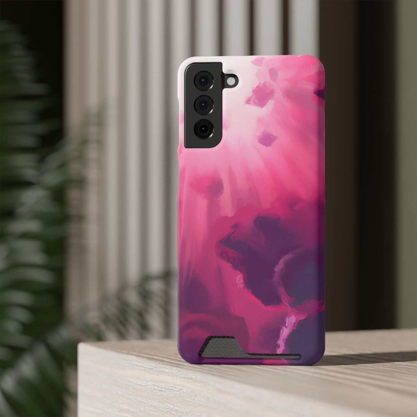 iPhone 13 and Samsung S21, S22 Cases with Card Holder Ft. Abstract Pink Sky