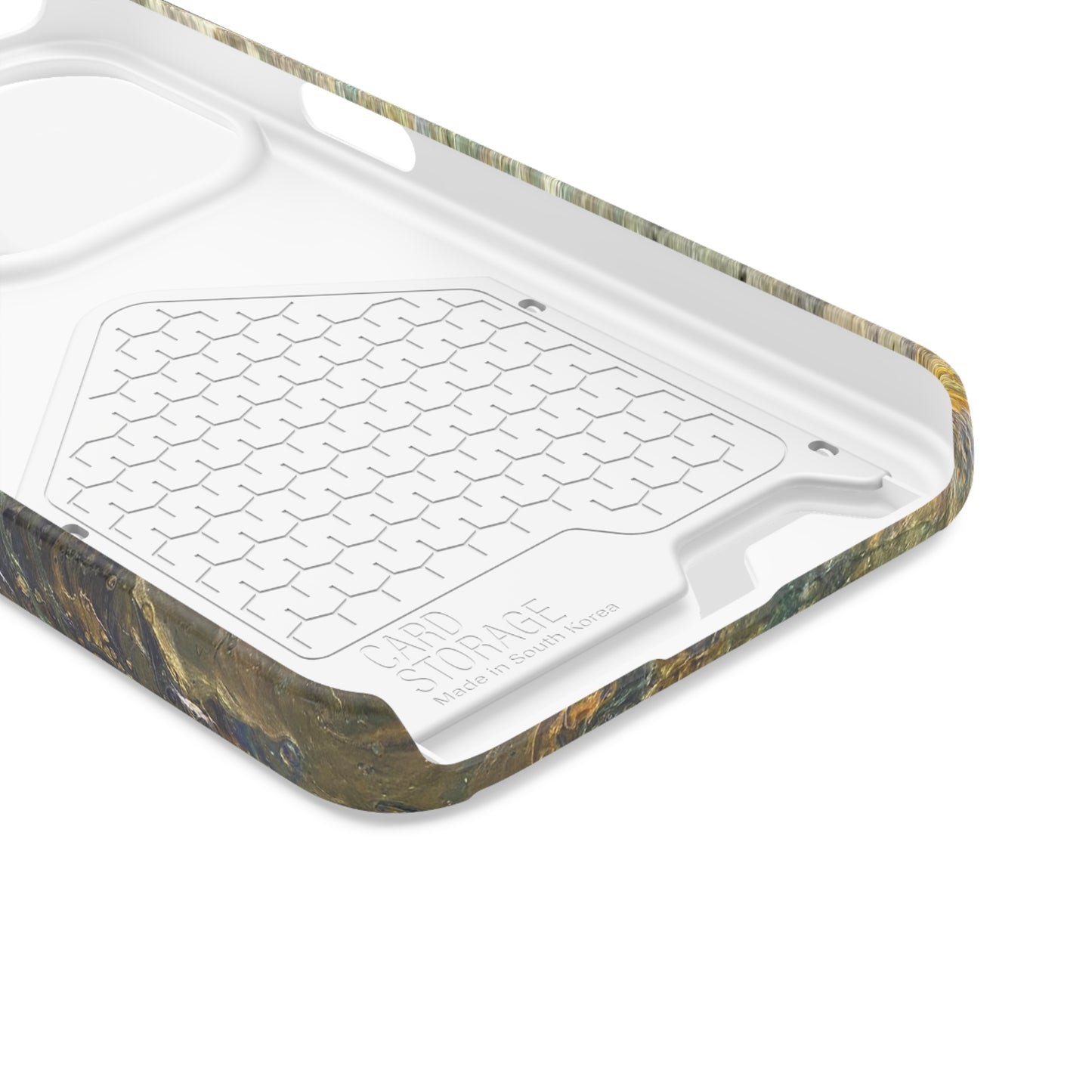 iPhone 13 and Samsung S21, S22 Cases with Card Holder Ft. Abstract Acrylic Gold Waterfall