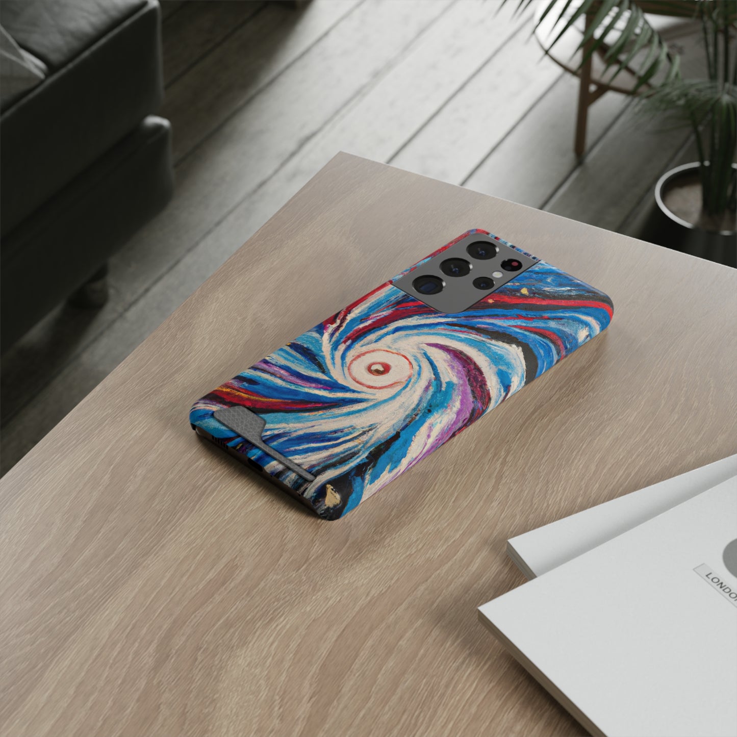 iPhone 13 and Samsung S21, S22 Cases with Card Holder Ft. Abstract Vortex