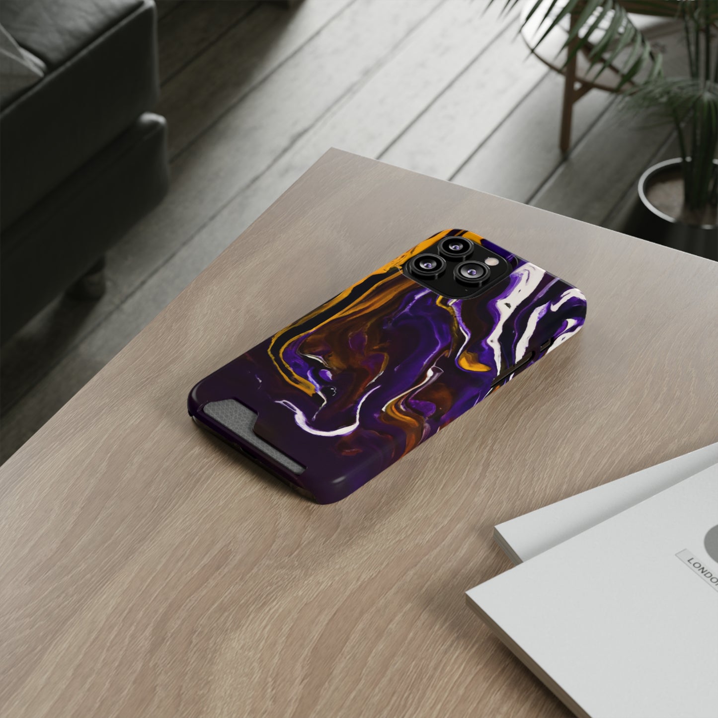 iPhone 13 and Samsung S21, S22 Cases with Card Holder Ft. Purple Tiger Stripes