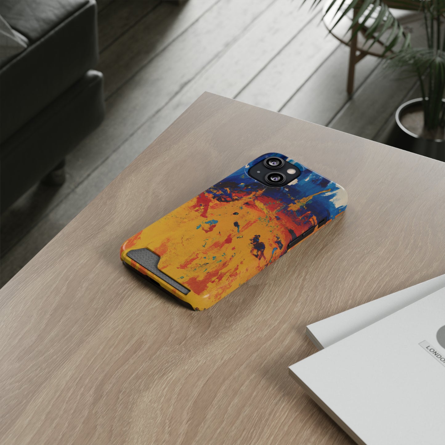iPhone 13 and Samsung S21, S22 Cases with Card Holder Ft. Abstract Sun