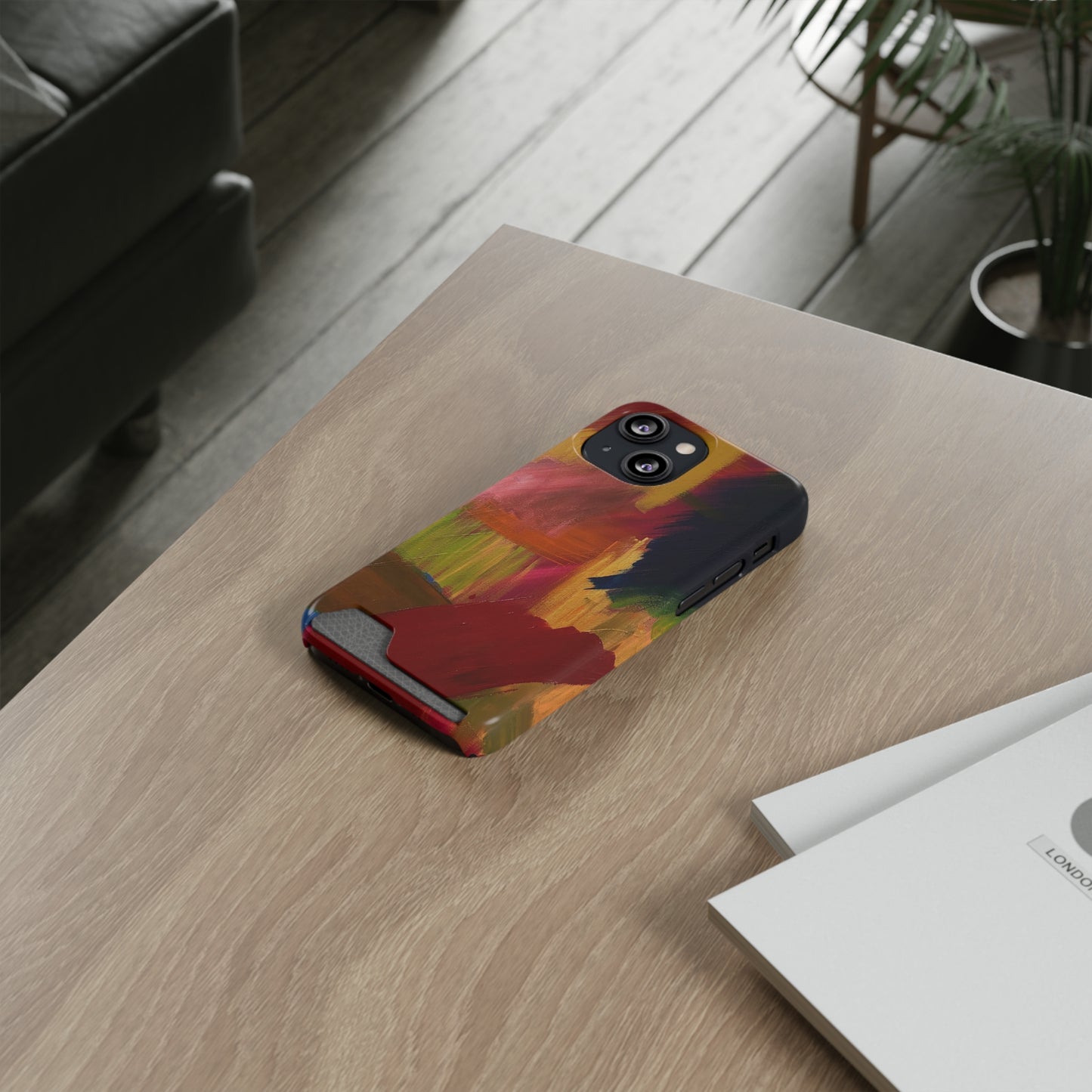 iPhone 13 and Samsung S21, S22 Cases with Card Holder Ft. Abstract Red