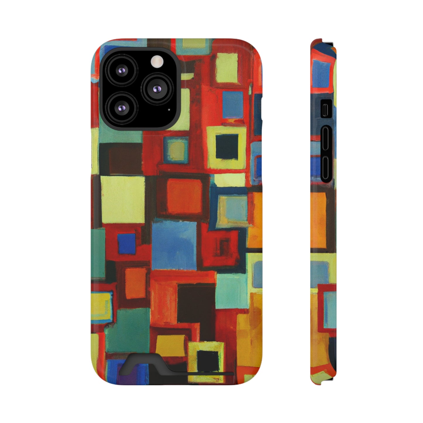iPhone 13 and Samsung S21, S22 Cases with Card Holder Ft. Abstract Squares
