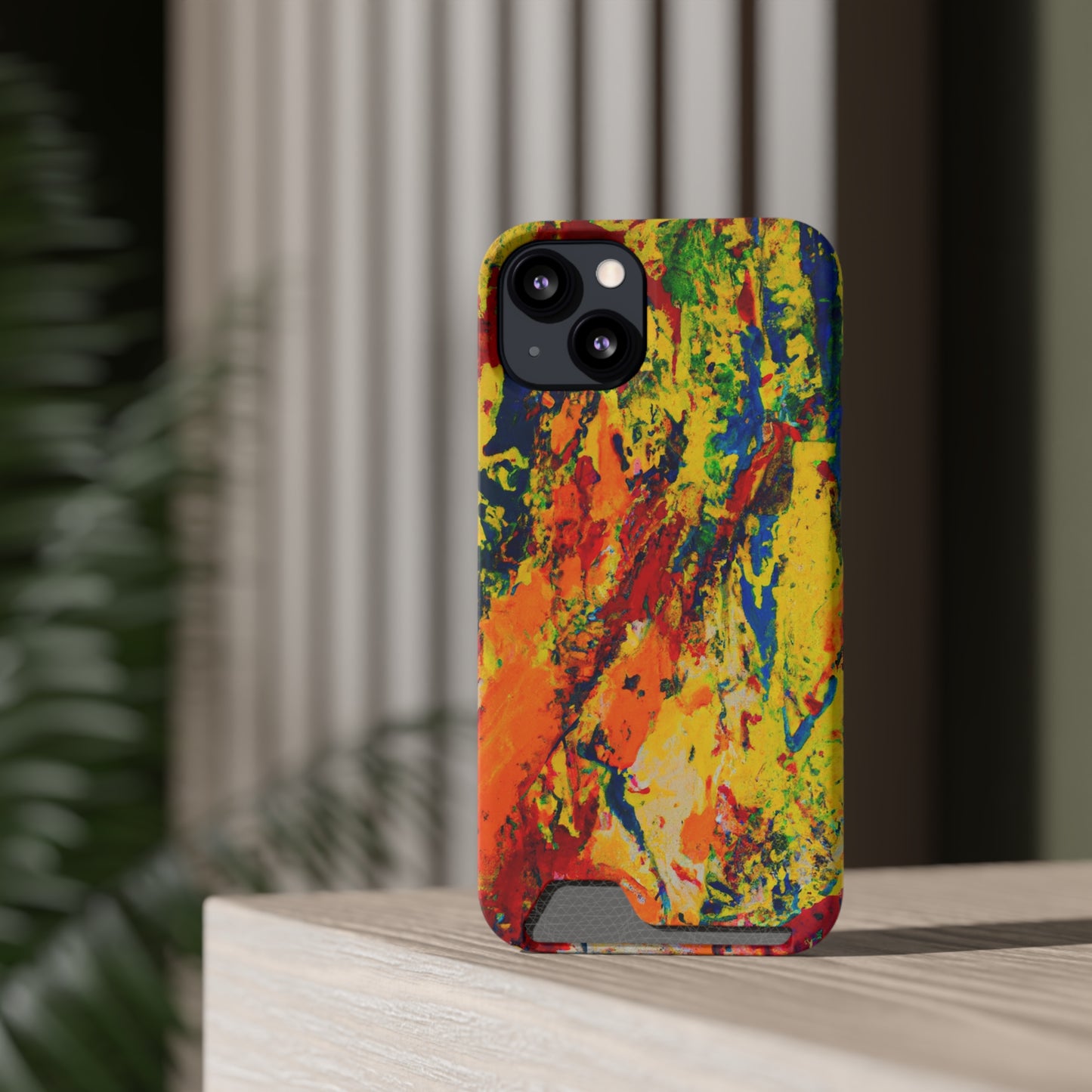 iPhone or Samsung Case with Card Holder Ft. Abstract Yellow Orange